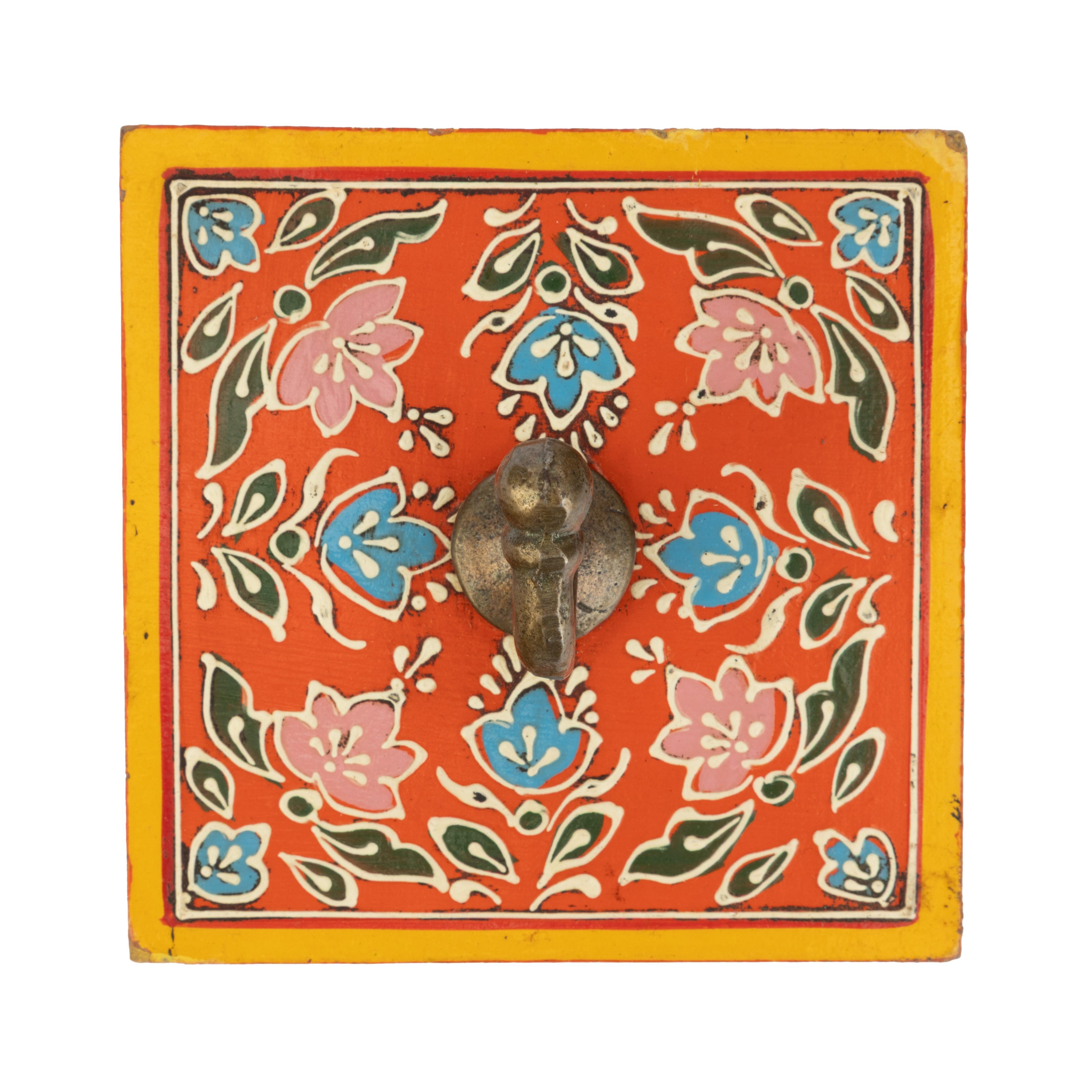 El Puente Garderobenhaken Garderobenhaken aus Holz in Orange mit Mandala, Handmade, Handmade