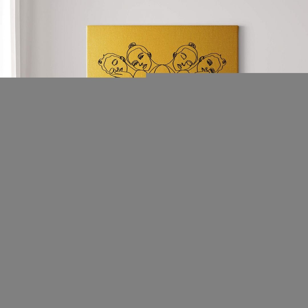 Art, Gold Wohnzimmer Leinwandbild Line Wandbild Vintage Art Mädchen handmade Leinwandbild Wall Hariri K&L