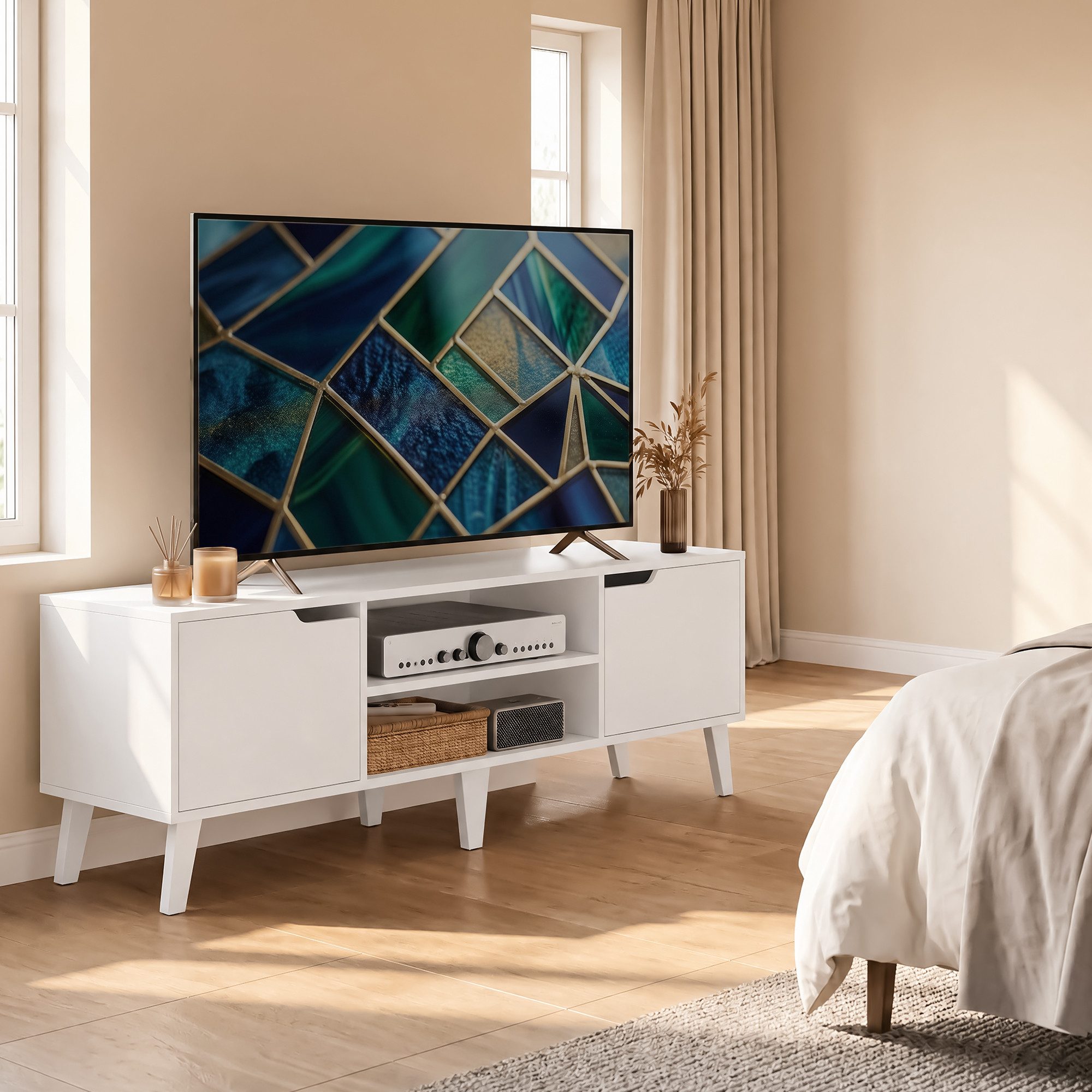 VASAGLE Lowboard, mit verstellbarer Ablage, 147cm lang, für Fernseher bis zu 65 Zoll