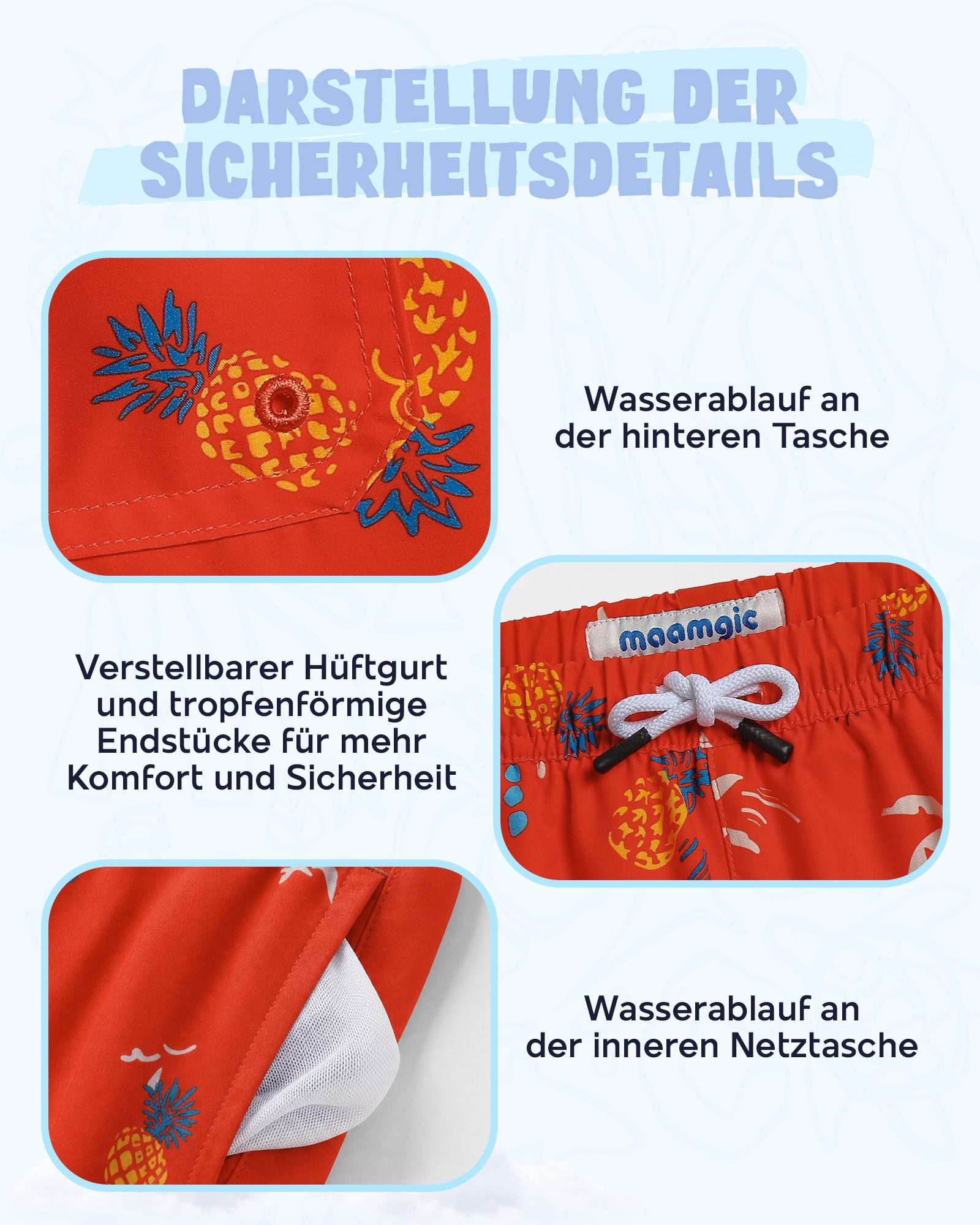 MaaMgic Badehose Shorts Jungen 2-in-1 mit verstellbarem Kordelzug (1-St) Stretch Schwimmshorts mit Innenfutter für Strand und Schwimmbad – Bild 5 von 5