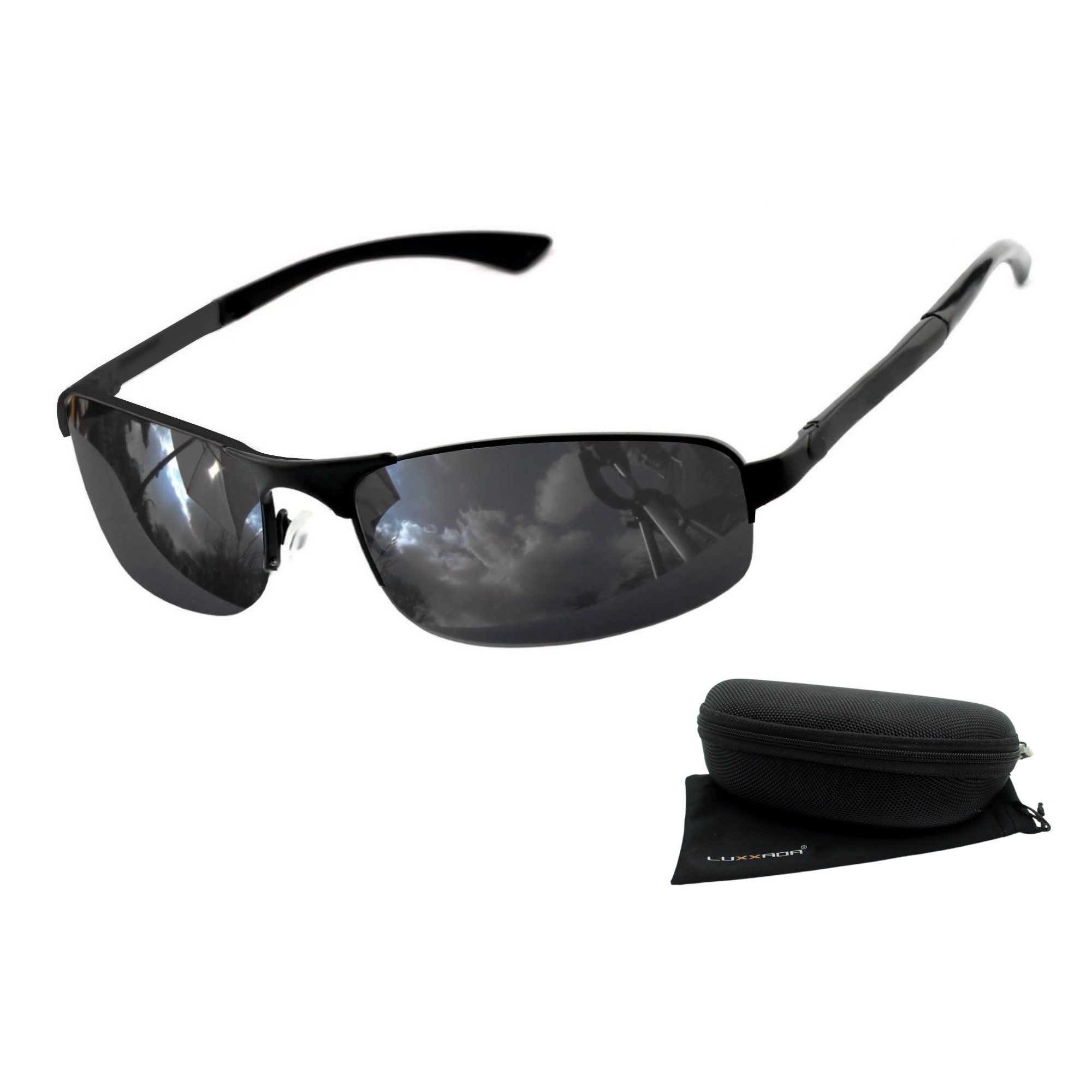 Rennec Sonnenbrille (Herren Markenbrille Schwarz mit Brillenbox) Schmale Ed günstig online kaufen