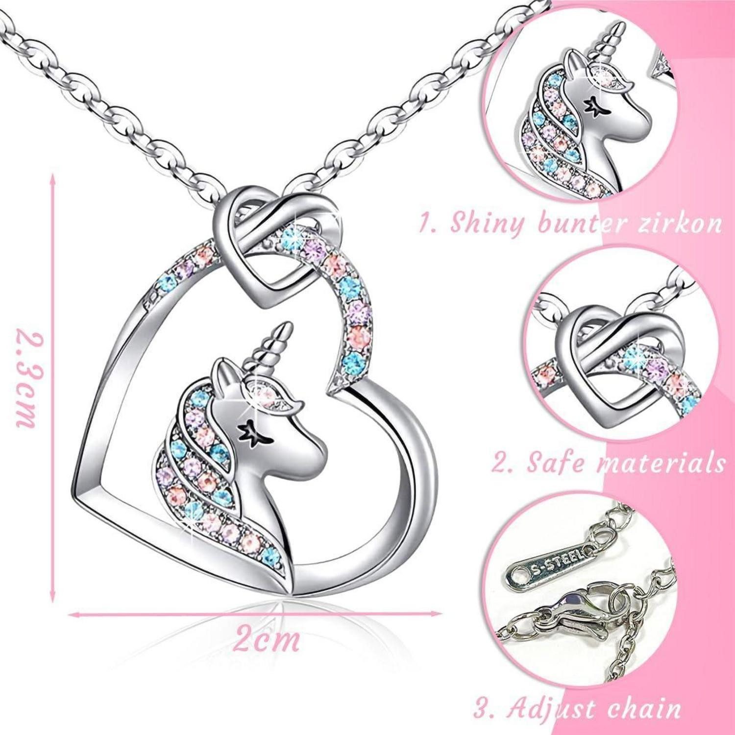 LuxusKollektion Kette und Anhänger Set Einhorn Kette Mädchen Einschulung Geschenk Schulanfang Schmuck – Bild 2 von 5