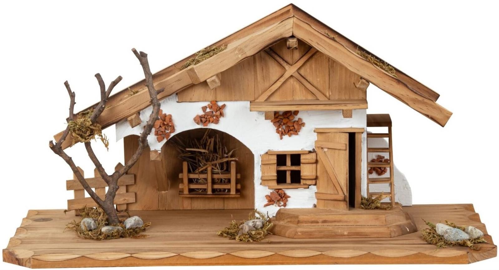 Geschenkestadl Weihnachtshaus Holzhaus für Weihnachtskrippe 45 x 21 cm Haus Weihnachten Dekoration