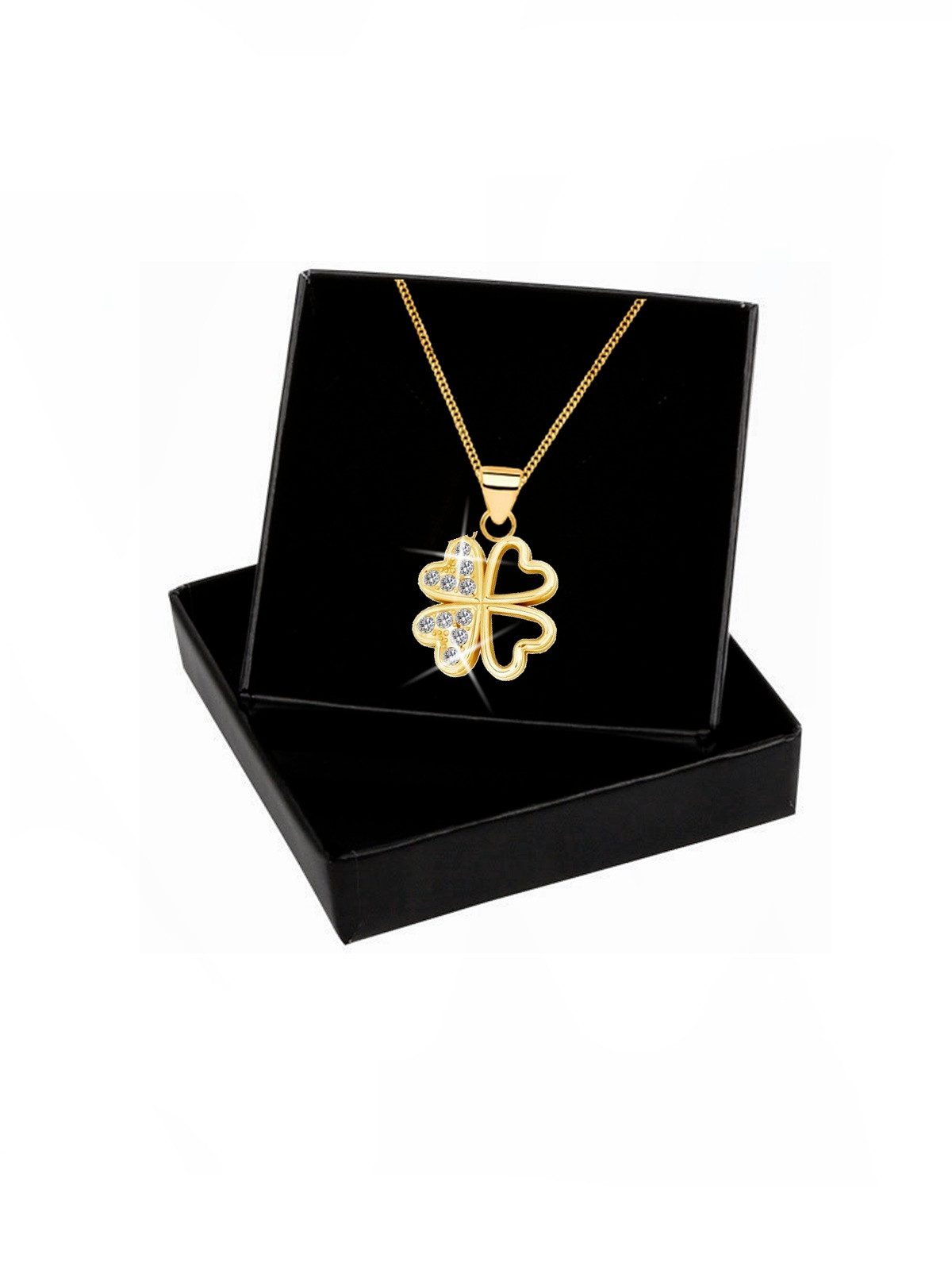 Goldene Hufeisen Kette mit Anhänger Kleeblatt Halskette in Gold – traditionelles Symbol für Glück & Schutz, 925 Sterling Silber (hypoallergen)
