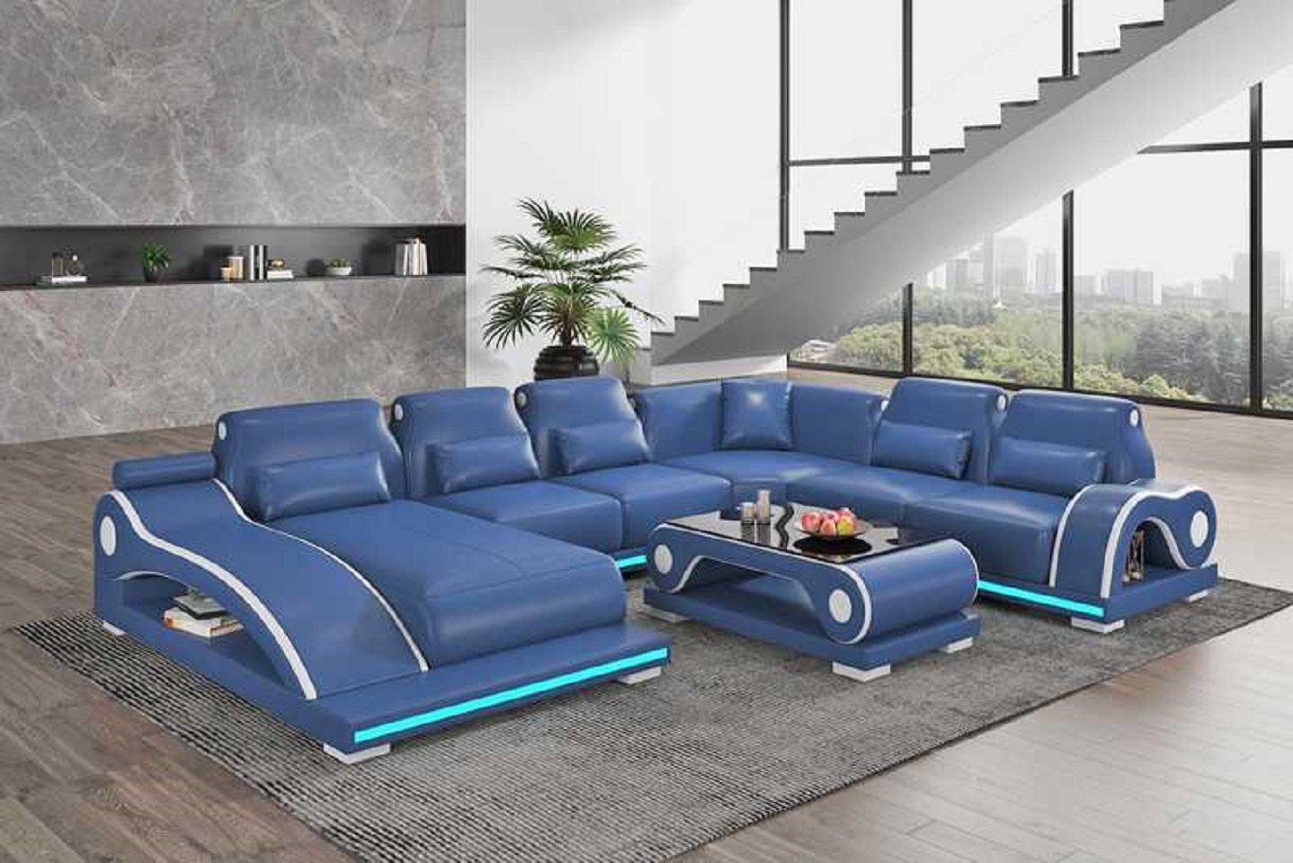 JVmoebel Ecksofa Modern Wohnlandschaft XXL Sofa U Form Groß Ecksofa Sofas Neu, 4 Teile, Made in Europe Blau