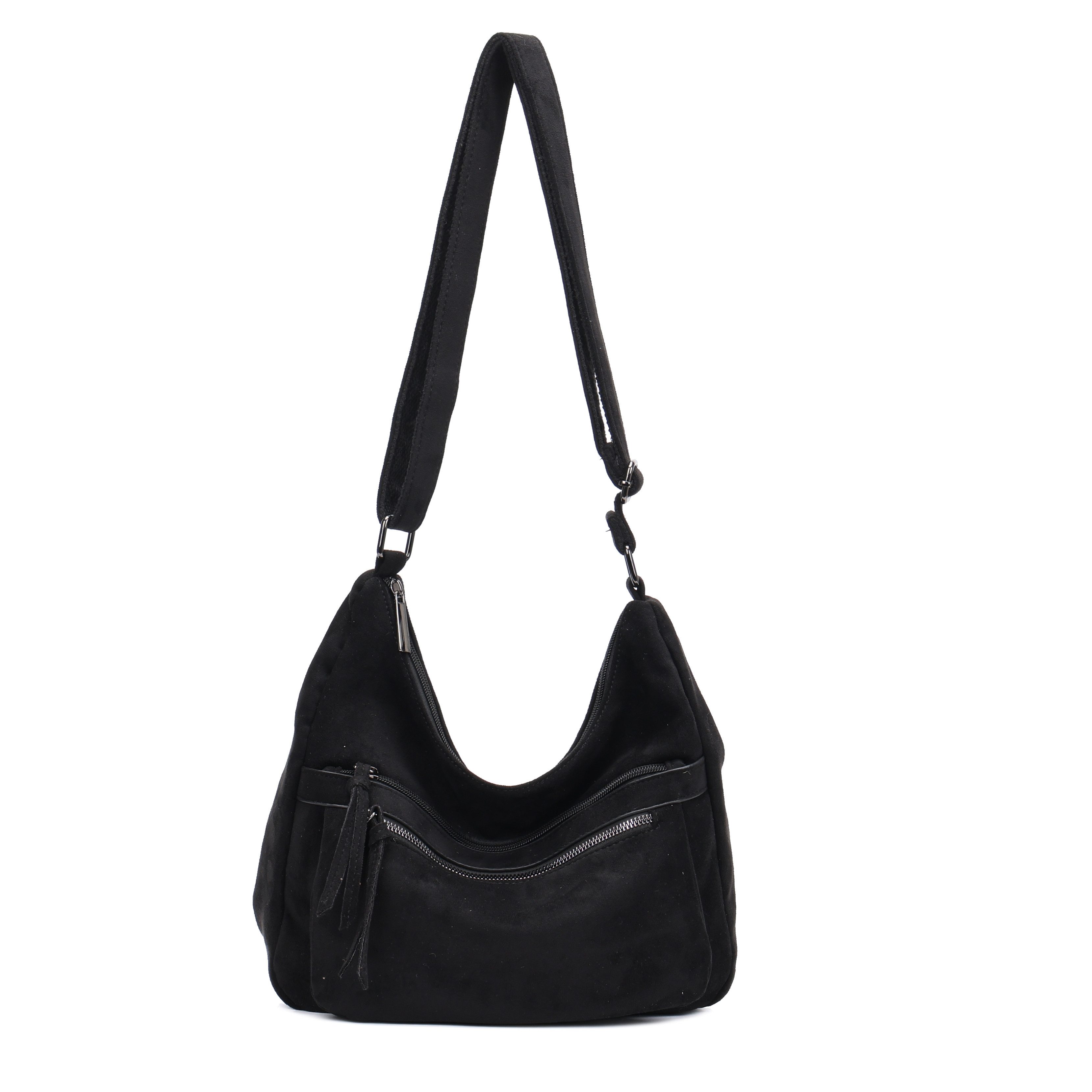MIRROSI Umhängetasche Damen Schultertasche in Wildleder-Optik aus Stoff Crossbody Bag (mit Reißverschlussfächern, verstellbarem Gurt, ca.31x9x22 cm), Neue Kollektion Herbst/Winter 2026