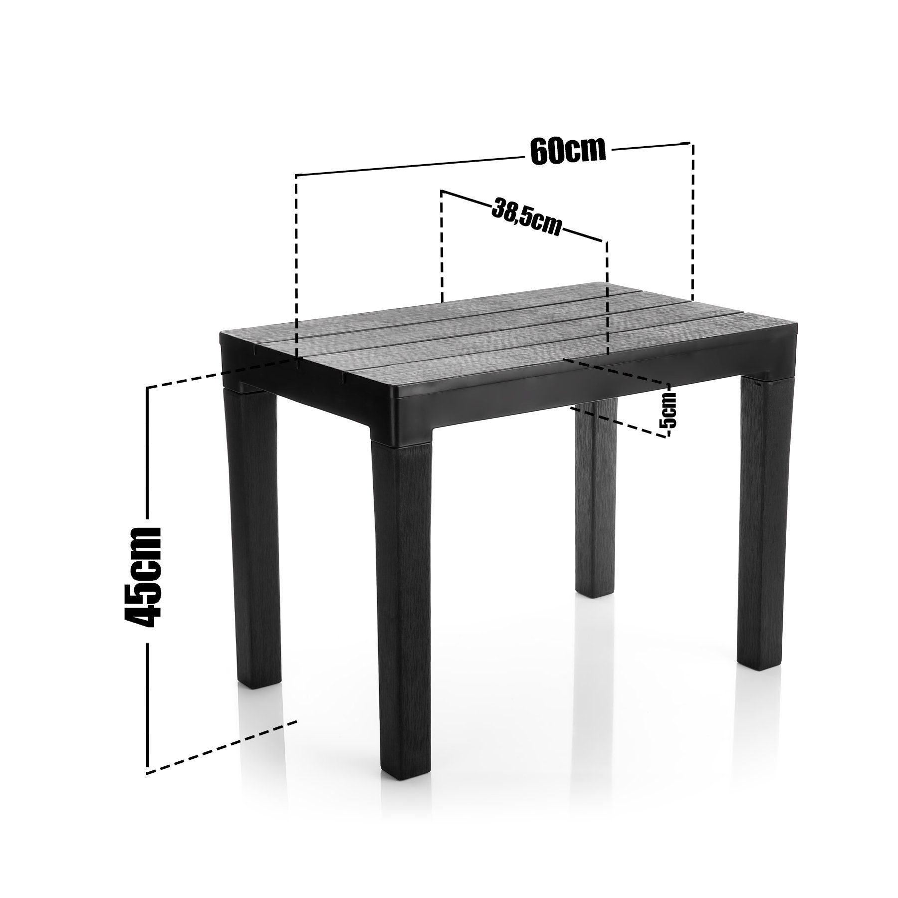BigDean Gartentisch Garten Beistelltisch in Schwarz wetterfester Campingtisch (Packung, 5-St., Beistelltisch), Kompatk, Praktisch, Wetterfest, Robust