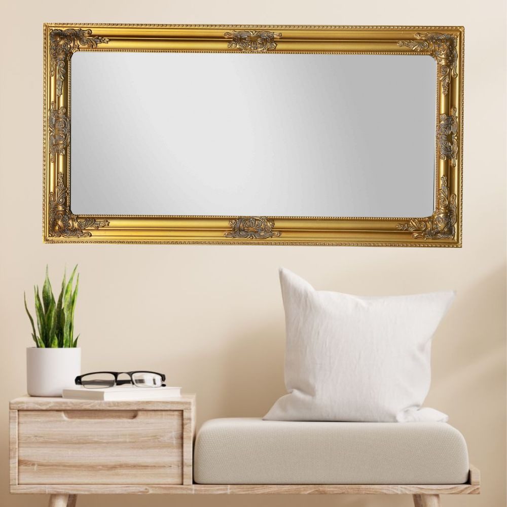 LebensWohnArt Wandspiegel Eleganter Barock Spiegel BESSA 120x60cm gold-antik Holzrahmen