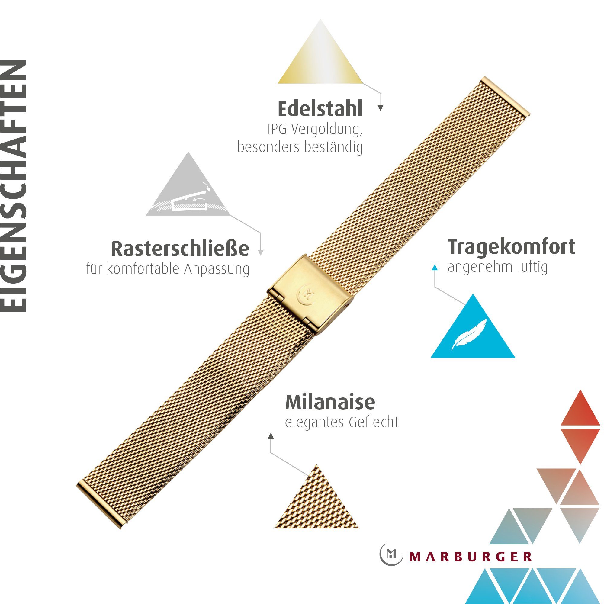 MARBURGER Uhrenarmband 16mm Edelstahl Gold Milanaise günstig online kaufen