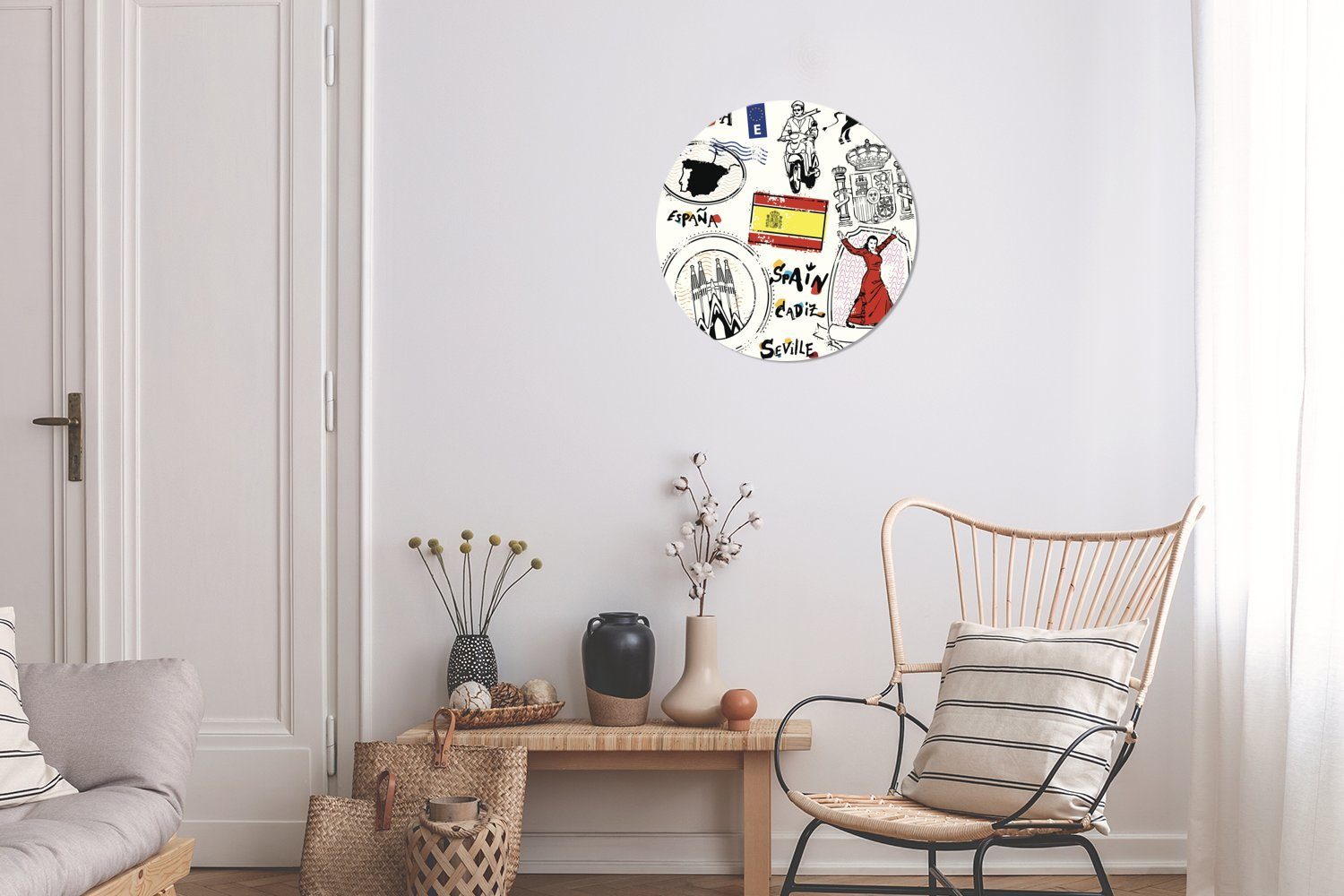 Tapetenkreis (1 Wandsticker für MuchoWow Wohnzimmer Illustrationen Kinderzimmer, Tapetenaufkleber, St), Rund, aus Spanien