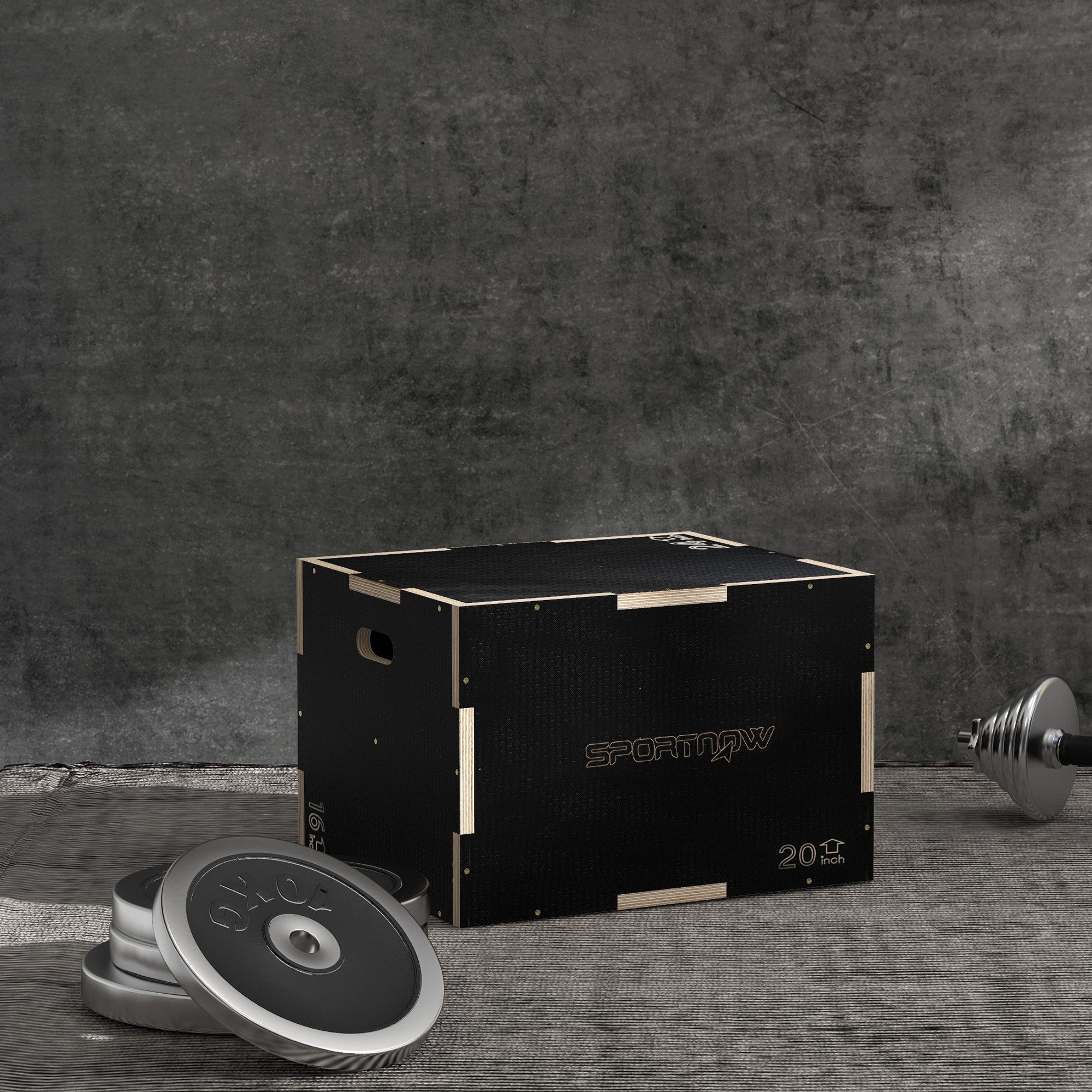 SPORTNOW Plyo-Box Plyometric Plattform mit Griff, Sprungtrainer aus Holz (Sprungbox, 1-St., Sprungkasten), für Zuhause, Fitnessstudio, Schwarz