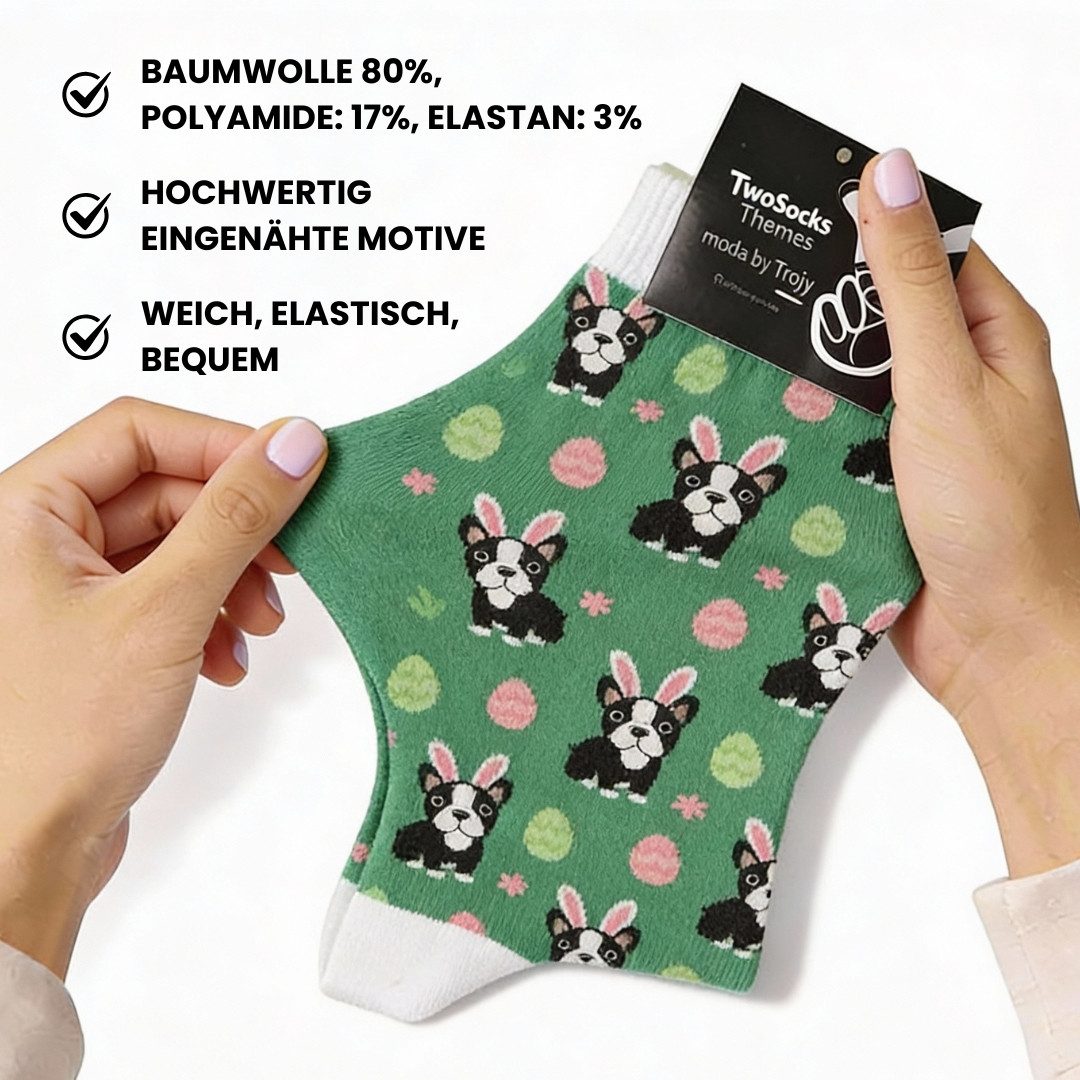TwoSocks Freizeitsocken Ostersocken Mops lustige Socken Herren & Damen, Einheitsgröße (1-Paar)