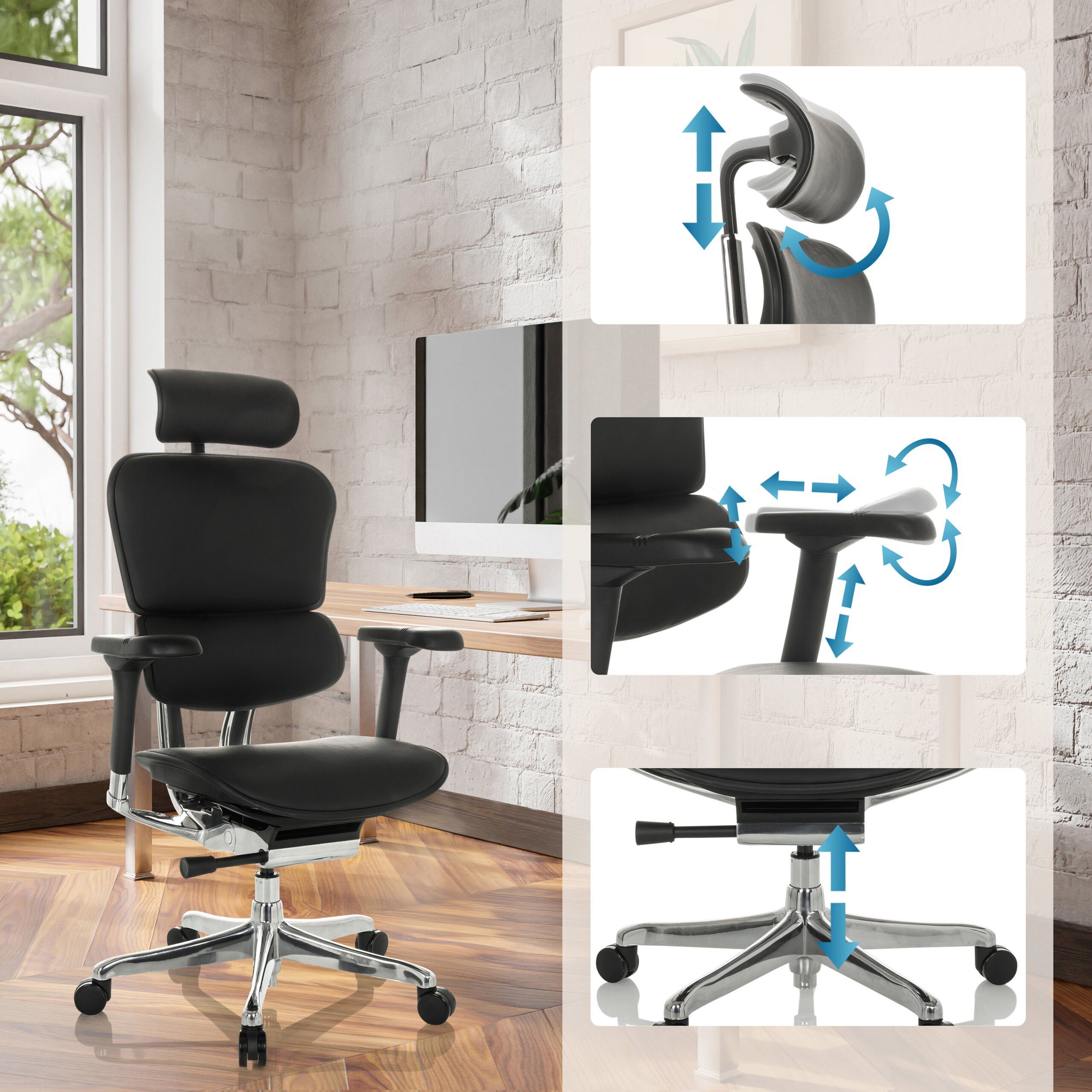hjh OFFICE Drehstuhl Luxus Chefsessel Ergohuman Gen2 Leder (1 St), Profi Bürostuhl Schreibtischstuhl ergonomisch
