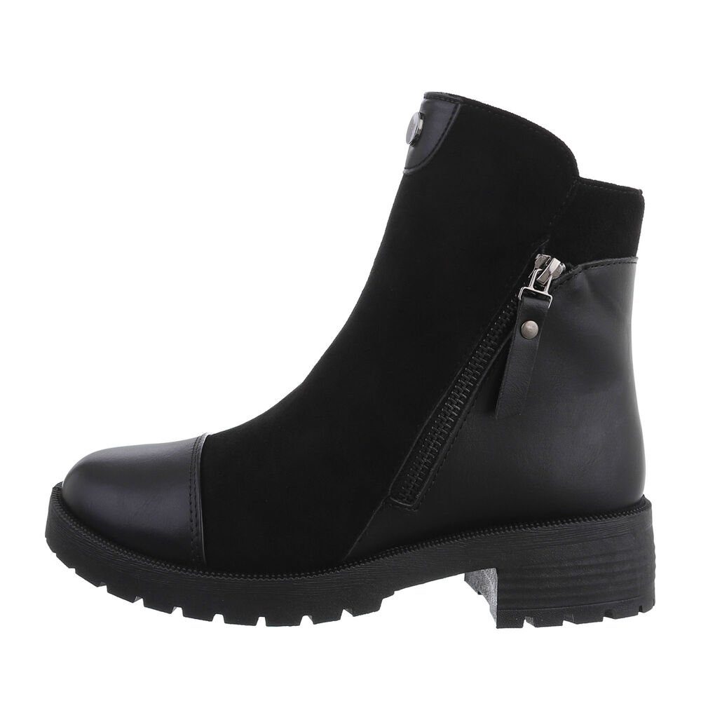 Ital-Design Damen Elegant Stiefelette Blockabsatz Flache Stiefeletten in Schwarz