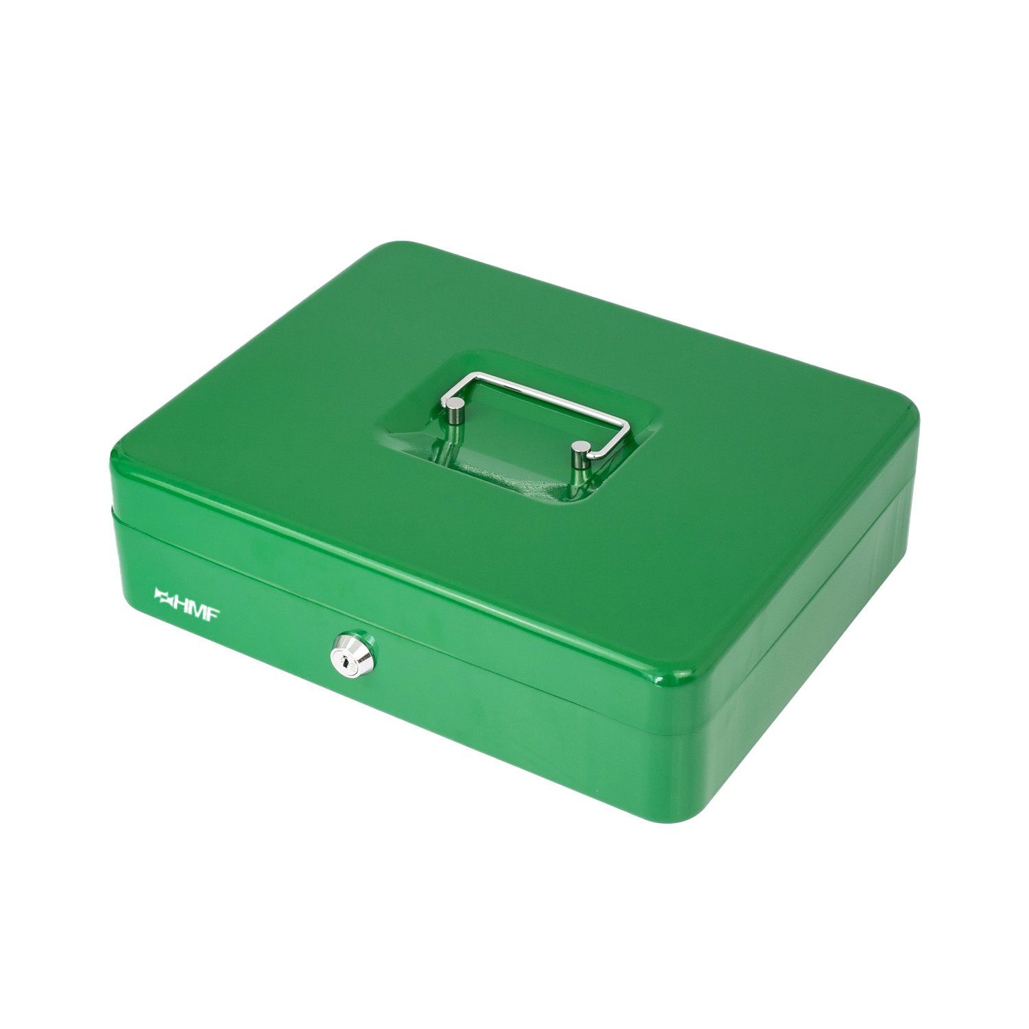 grün Abschließbare Bargeldkasse Schlüssel, HMF Geldkassette 30,5x24x8,5cm robuste Münzzählbrett Scheinfach, mit Geldbox mit und