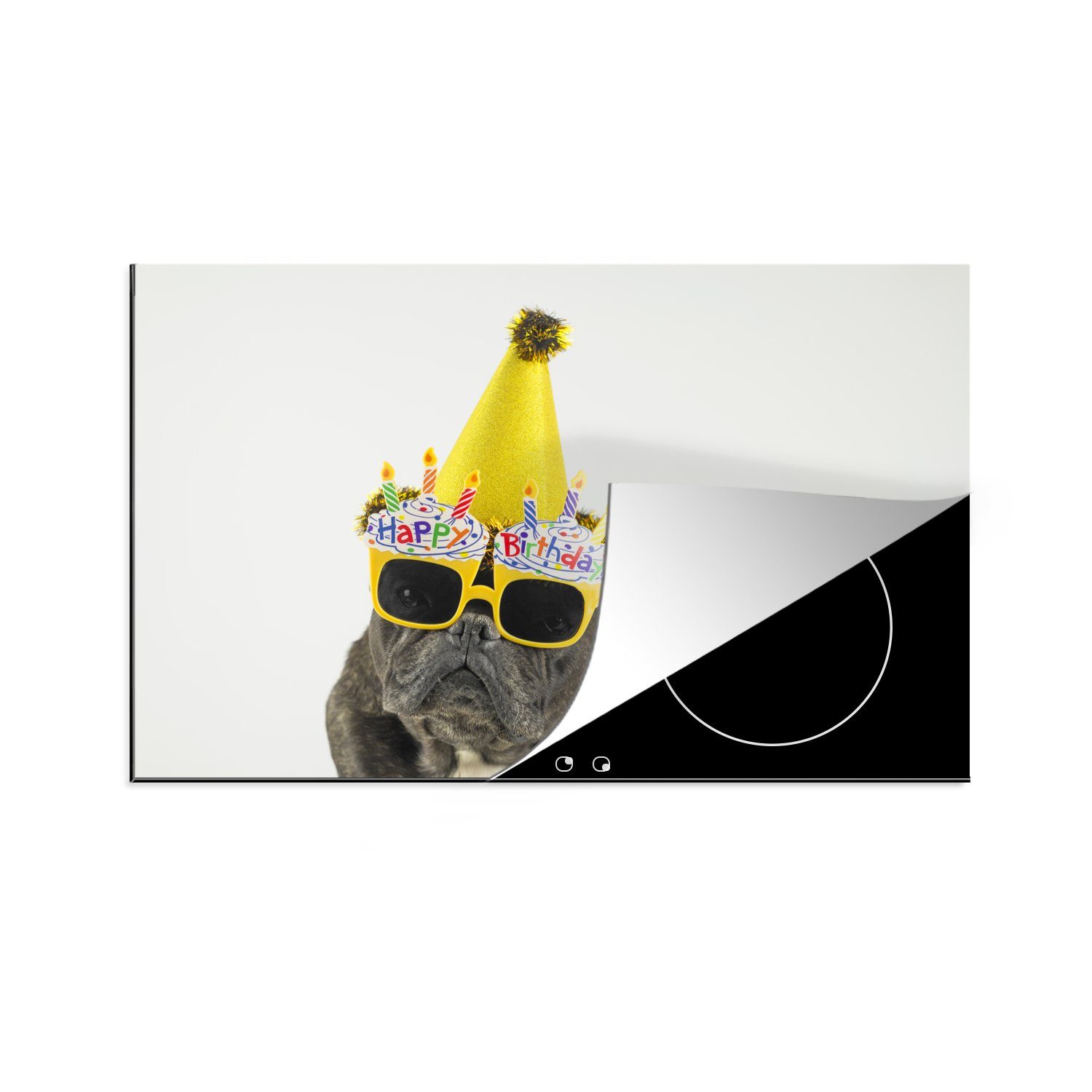 MuchoWow Herdblende-/Abdeckplatte Geburtstag Hund, Vinyl, (1 tlg), 81x52 cm, Induktionskochfeld Schutz für die küche, Ceranfeldabdeckung | Herdabdeckplatten
