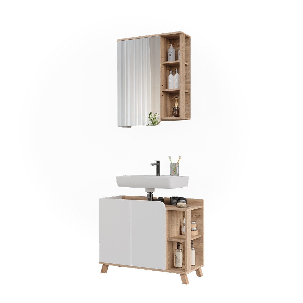 Vicco Badmöbel-Set Karen, Sonoma/Weiß, 2 Teile, (2-St., 2er Set)
