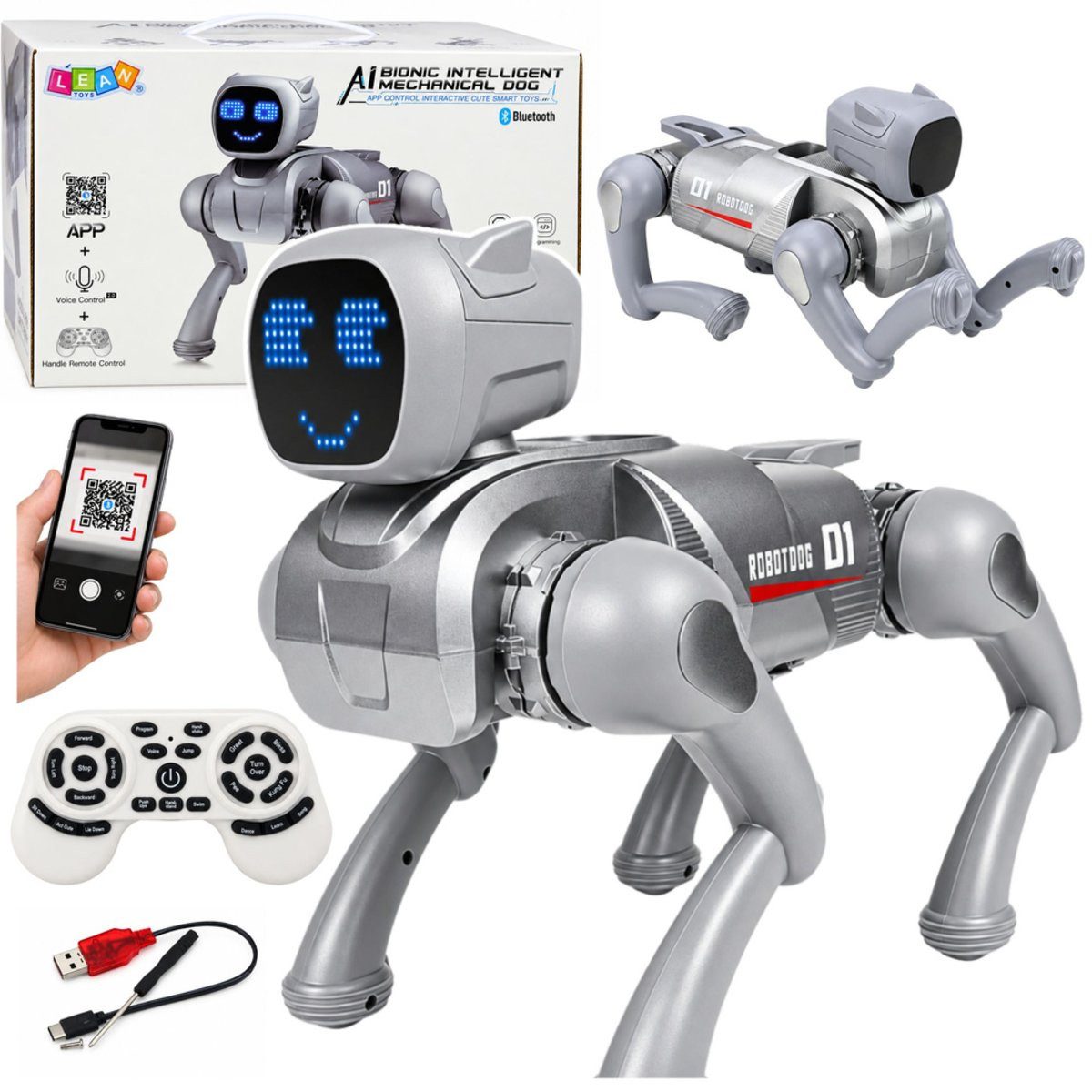 Wisam Robotertier KI-Roboterhund, ferngesteuert, per Bluetooth-App programmierbar