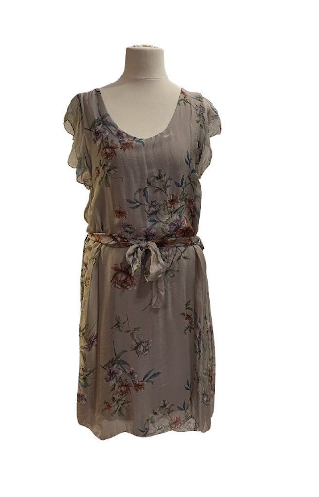 BZNA Kleid Sommer Taupe mit Sommerkleid Seidenkleid Blumen Muster Herbst