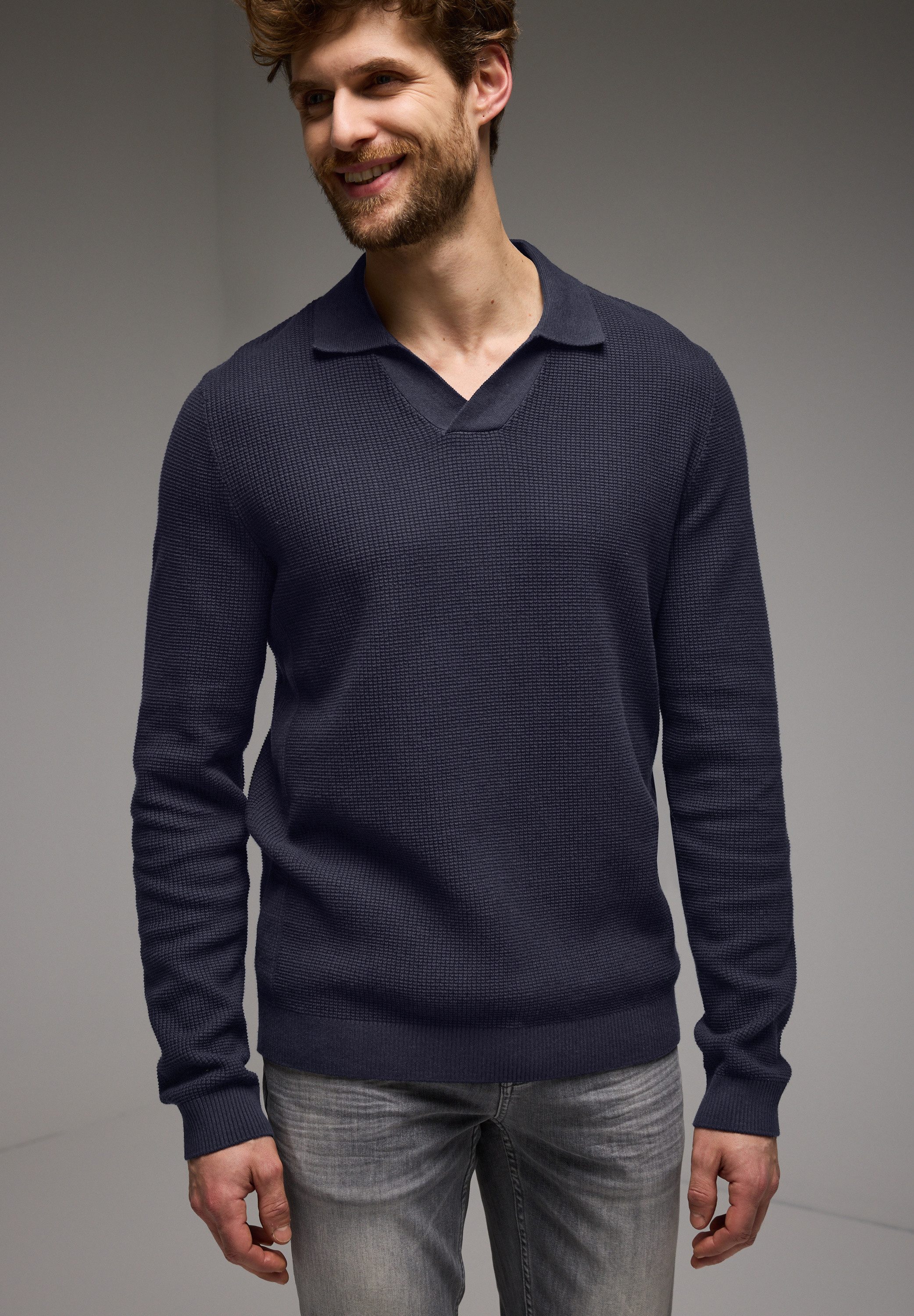 STREET ONE MEN V-Ausschnitt-Pullover aus reiner Baumwolle