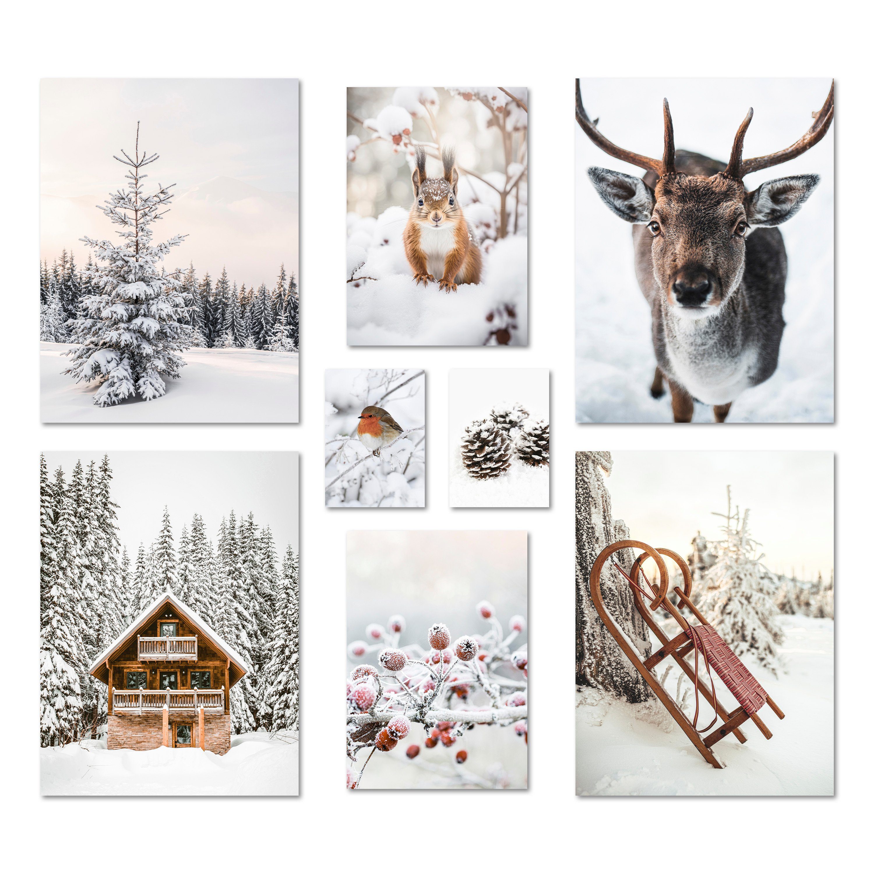 ARTFAVES Bilder-Collage Poster Set - Winter Wonderland I Schnee Tiere Winte günstig online kaufen
