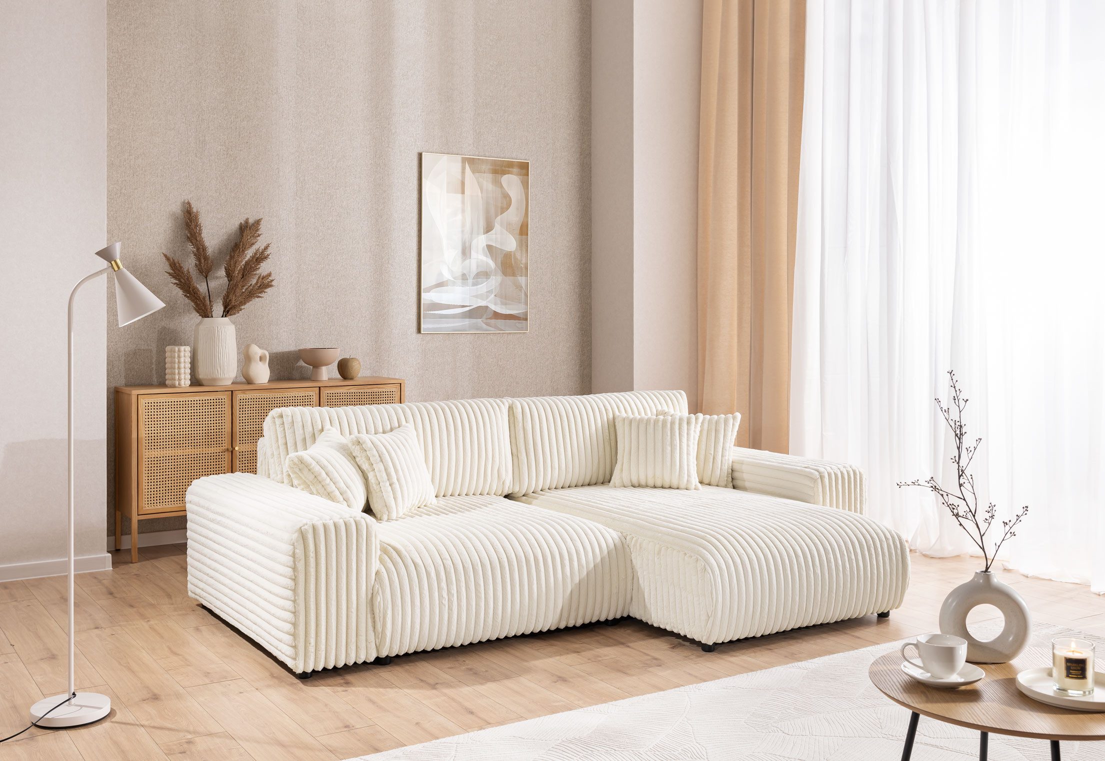 S-Style Möbel Ecksofa Mollis mit Schlaffunktion und Bettkasten aus Plüschco günstig online kaufen