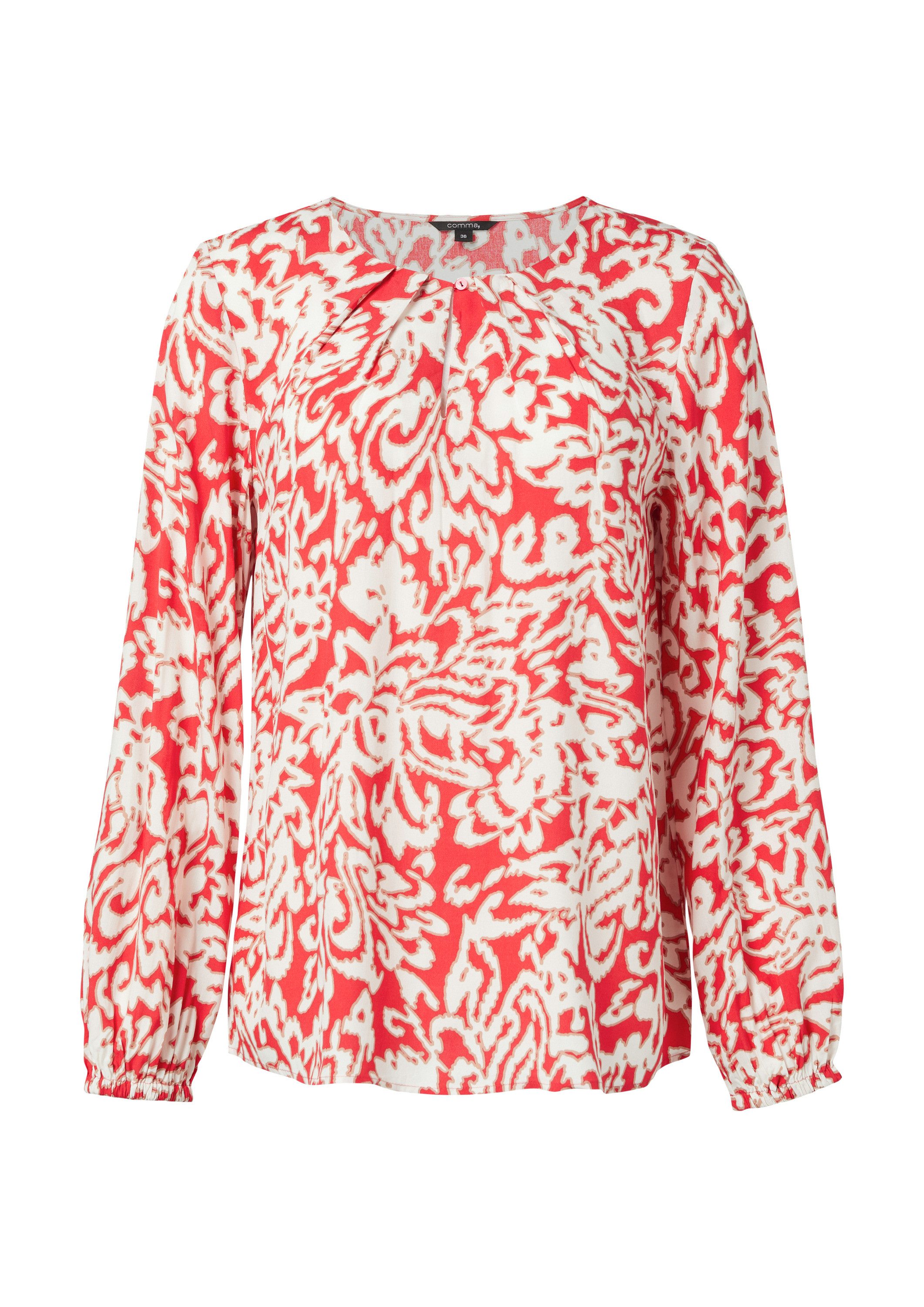 comma Langarmbluse Bluse Bluse mit plissiertem Ausschnitt
