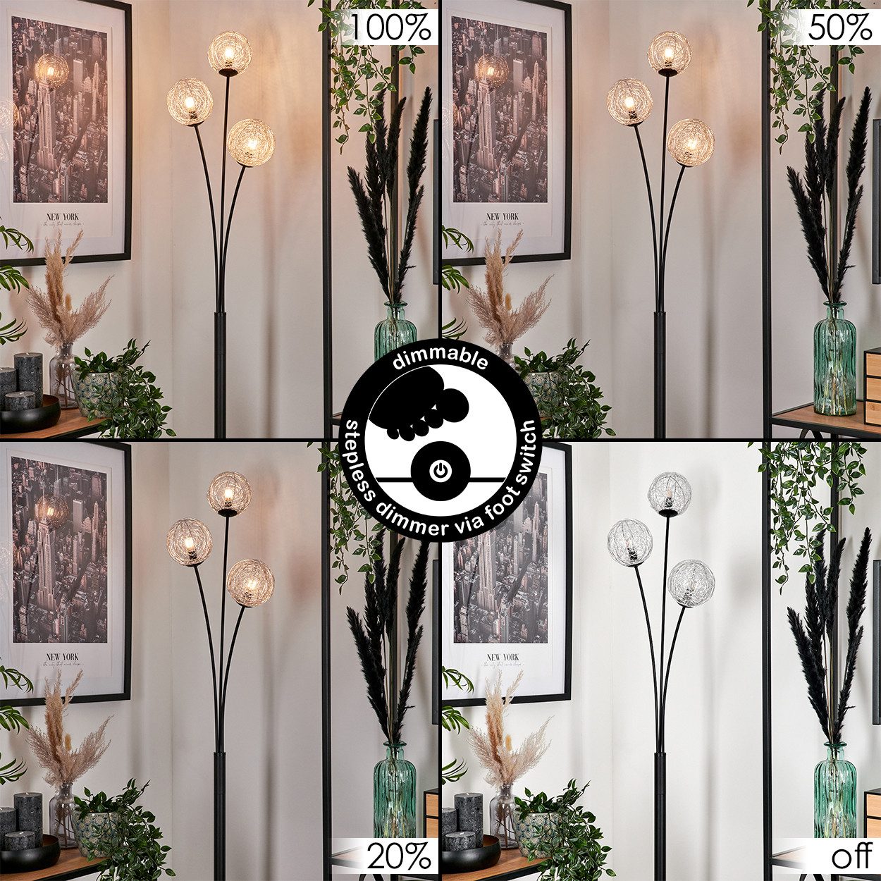 hofstein Stehlampe Stehlampe aus Metall in Schwarz/Silberfarben, ohne Leuchtmittel, Leuchte, Schirme aus Drahtgeflecht, dimmbar, 3xG9, ohne Leuchtmittel