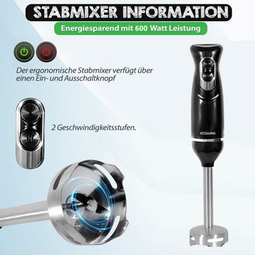 KESSMANN Stabmixer Universal Stab Mixer Set Inkl. Schneidebrett 2 teilig Edelstahl Mixer, 600,00 W, Elektrischer Smoothie Maker Handmixer Rührstab Milchshake Blender