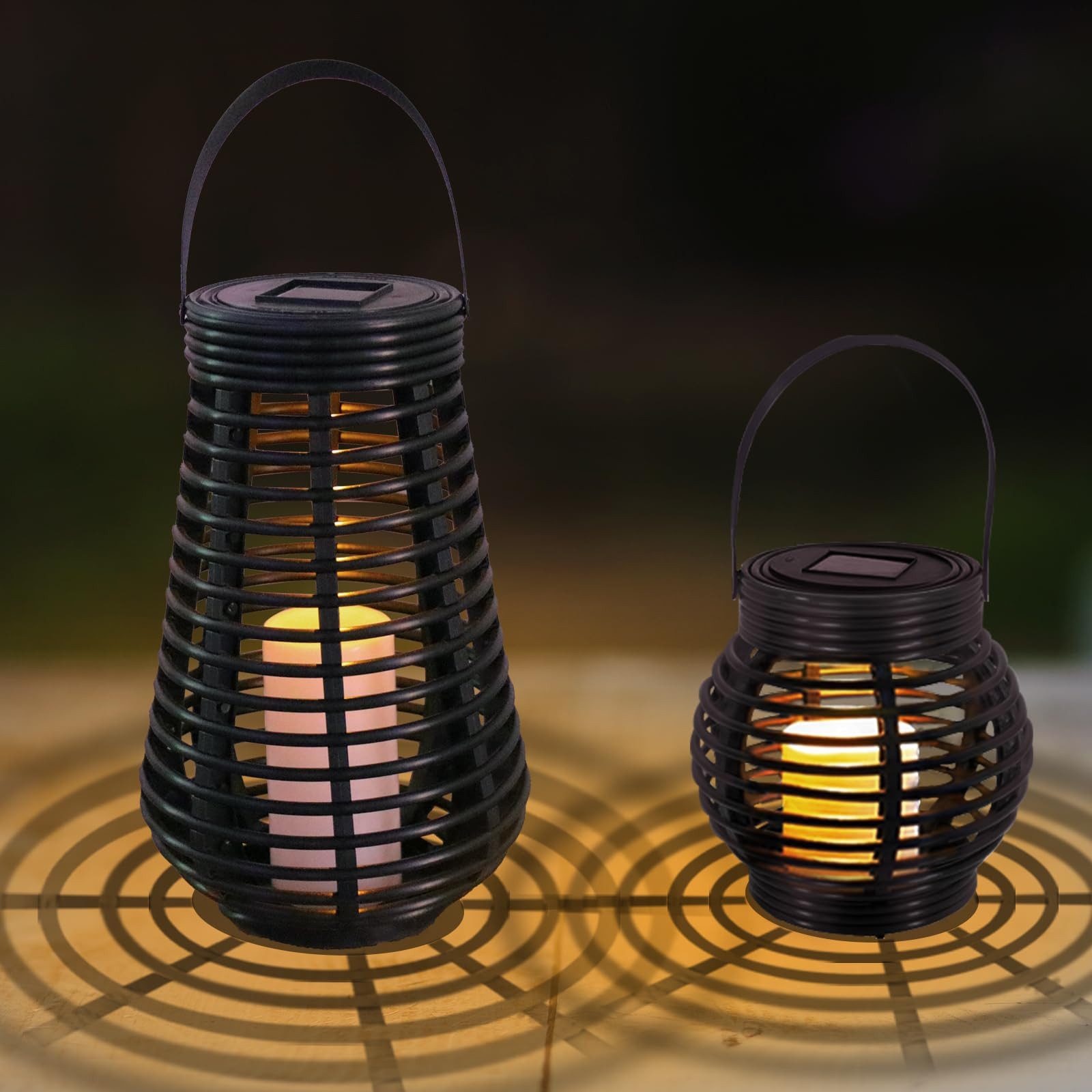 LQWELL LED Solarleuchte Rattan Solarlampen für Garten Außen, LED, Warmweiß, Wasserdichte