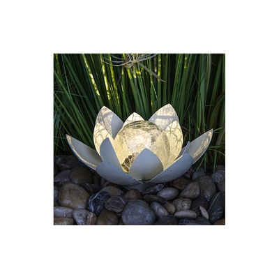 Haushalt International LED Gartenleuchte HI LED-Solar-Dekoleuchte Lotusblüte aus Metall, ca. 27,5x12cm