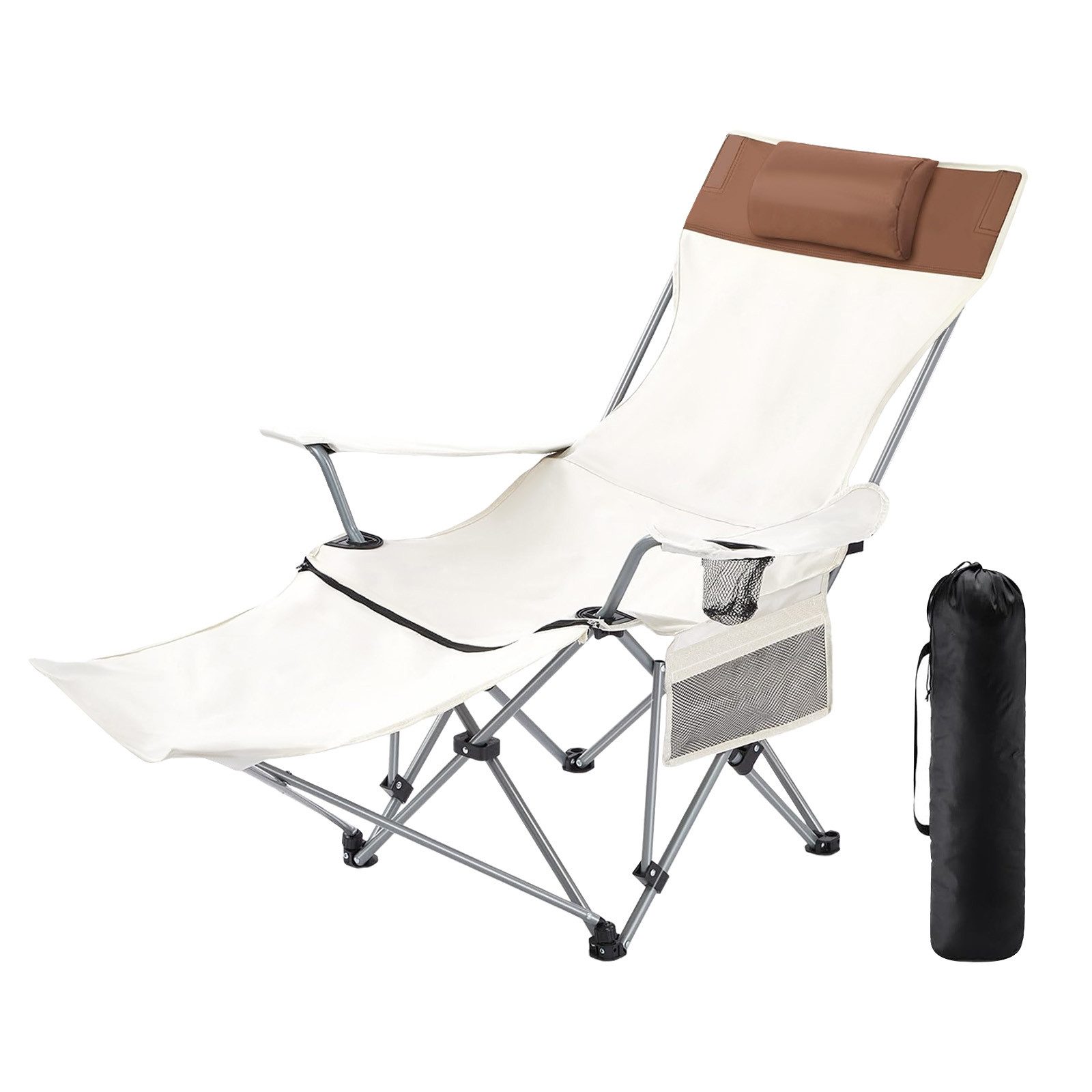 STILVORA Campingstuhl klappbar Relaxsessel mit verstellbarer Rückenlehne für Camping/Outdoor (600D Oxford Stahlrahmen mit Getränkehalter Tragetasche, 1 St), für Angeln Wandern Picknick Camping Strand Rasen