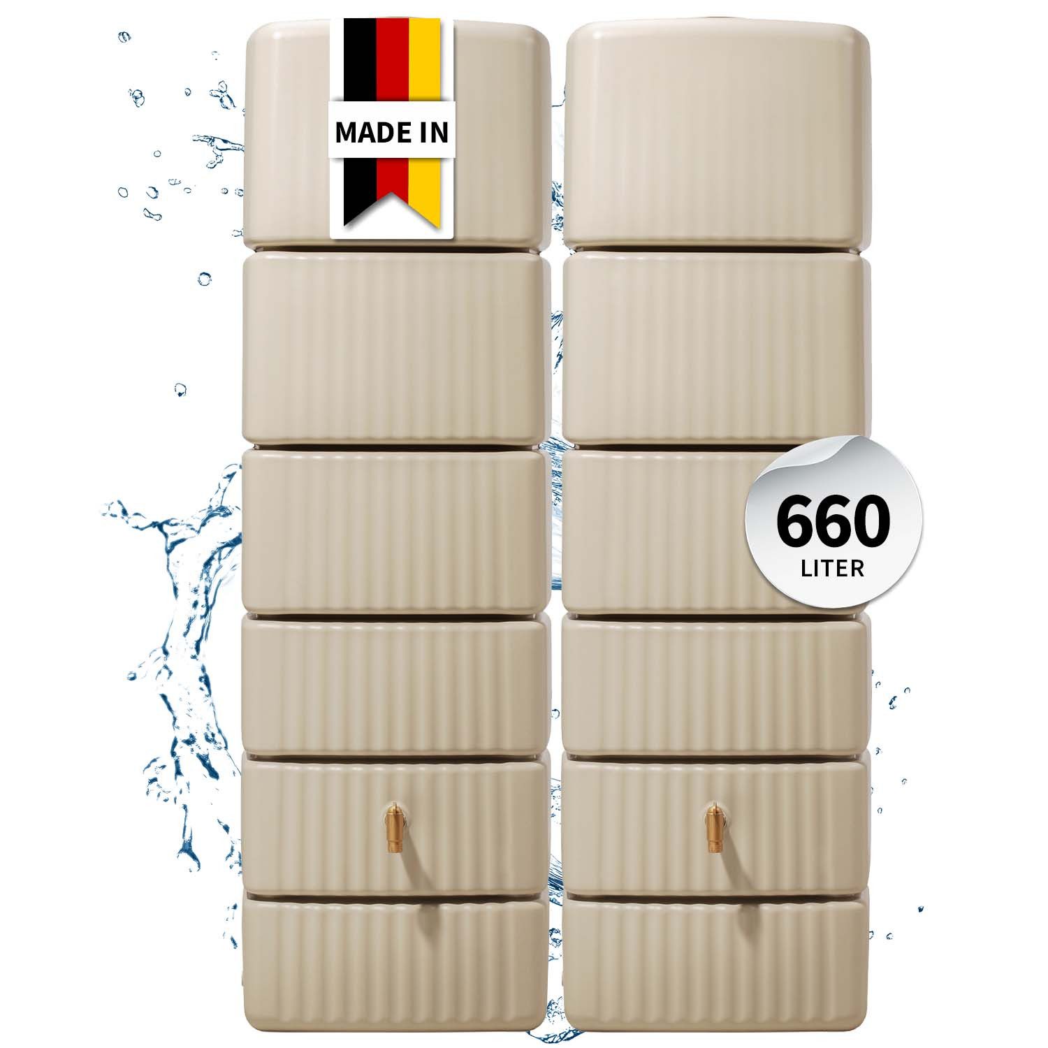 4rain Regentonne SLIM Wandtank SET 660 L, sandbeige, 2x Slim 330 L, inkl. Verbinder