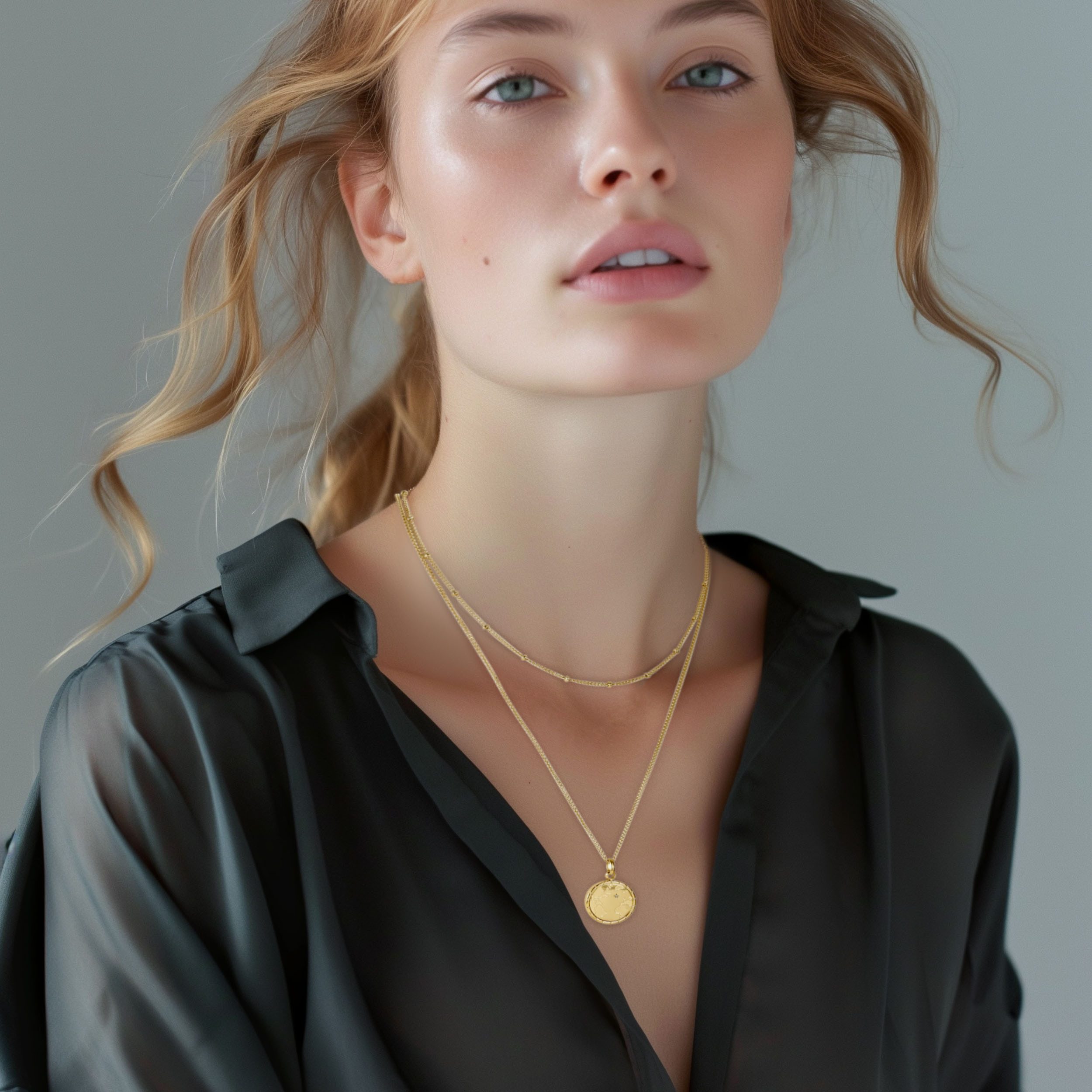 Firetti Kette mit Anhänger Schmuck Geschenk Edelstahl Halsschmuck Halskette Planet Earth Welt, mit Zirkonia (synth)