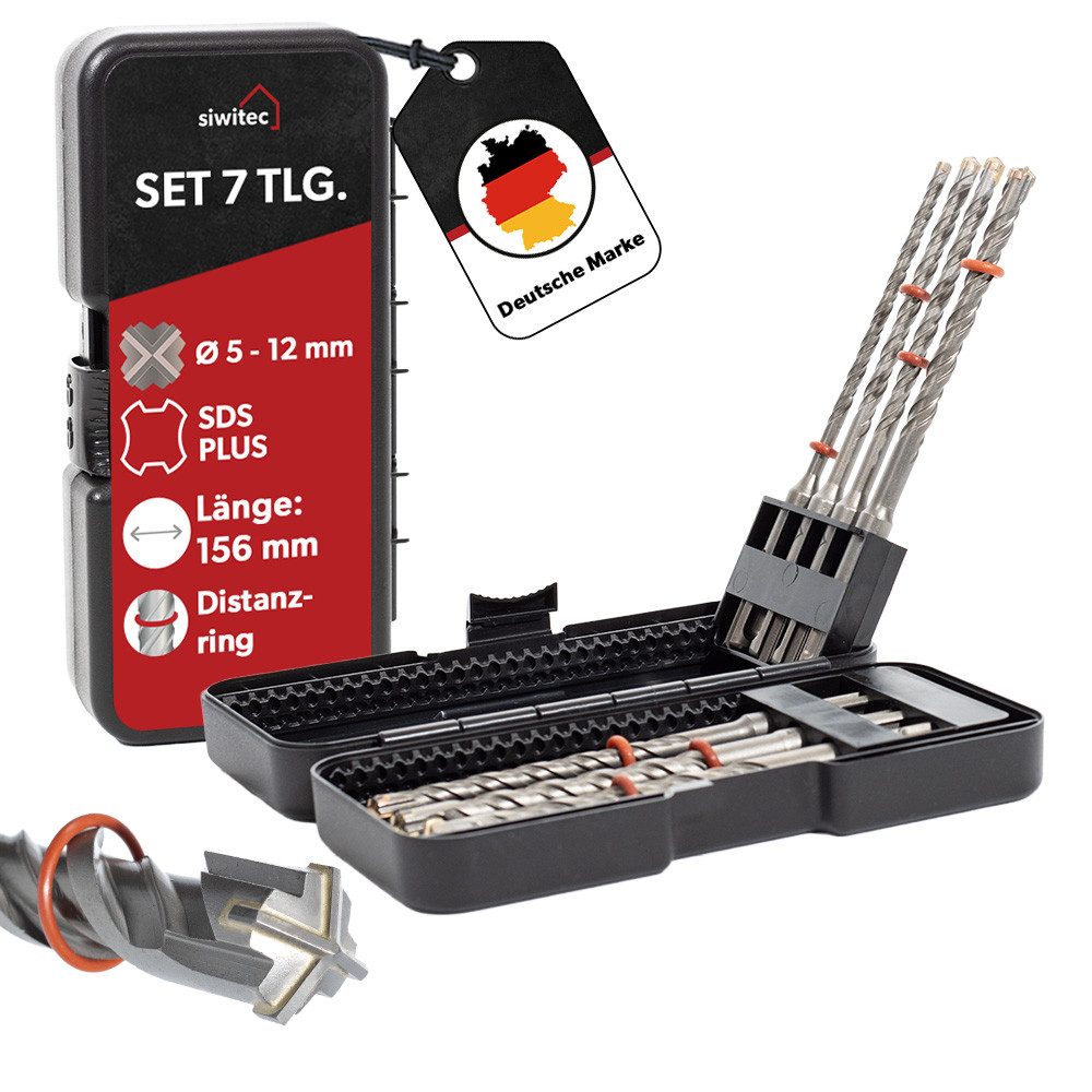 siwitec Betonbohrer SDS Plus Betonbohrer Set 7 TLG 5 6 8 10 12 14 x 156 mm in Bohrkassette