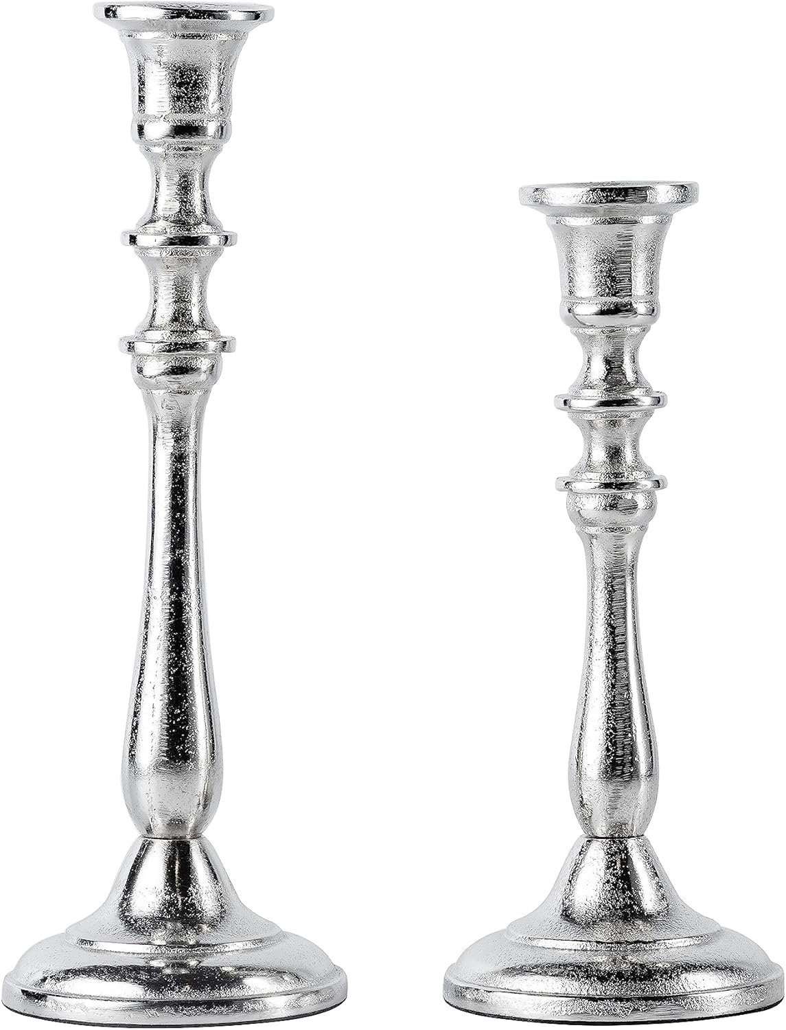 MichaelNoll Kerzenständer 2er Set Kerzenständer Silber Deko Stabkerzen - H 25 und 31 cm