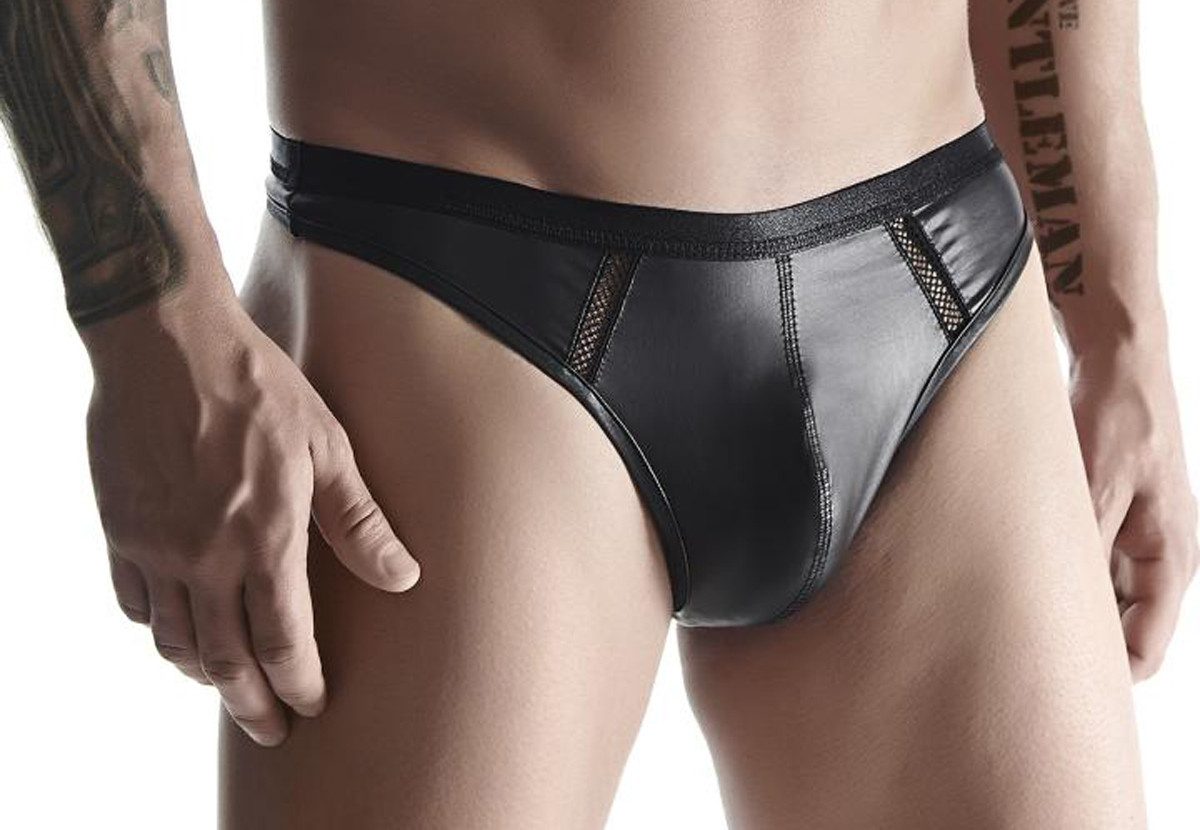 String Schwarzer wetlook Herren String dehnbar blickdicht mit Gummi Bund Männ