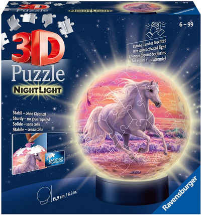 Ravensburger Puzzleball Nachtlicht Pferde am Strand, 72 Puzzleteile, mit Leuchtsockel inkl. LEDs; FSC® - schützt Wald - weltweit