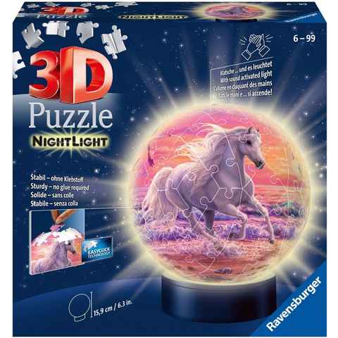 Ravensburger Puzzleball Nachtlicht Pferde am Strand, 72 Puzzleteile, mit Leuchtsockel inkl. LEDs; FSC® - schützt Wald - weltweit