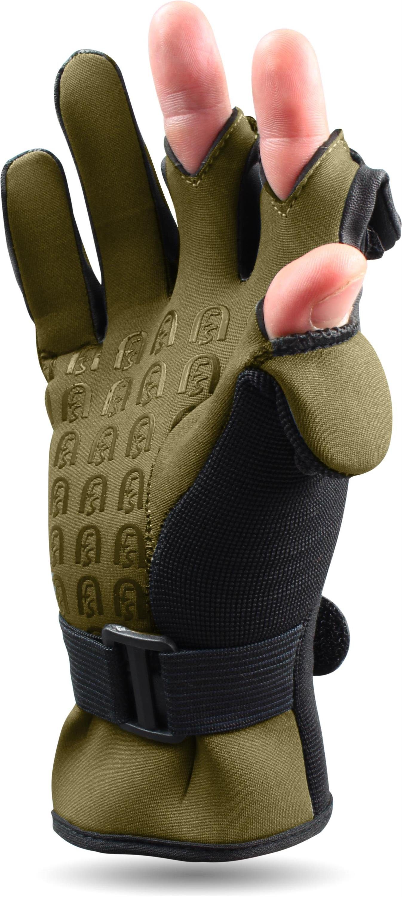 normani Angelhandschuhe Fingerkuppen umklappbaren Catcher mit Silikon-Innenseite Neopren-Anglerhandschuhe und Neoprenhandschuhe Angelhandschuhe Schwarz/Oliv