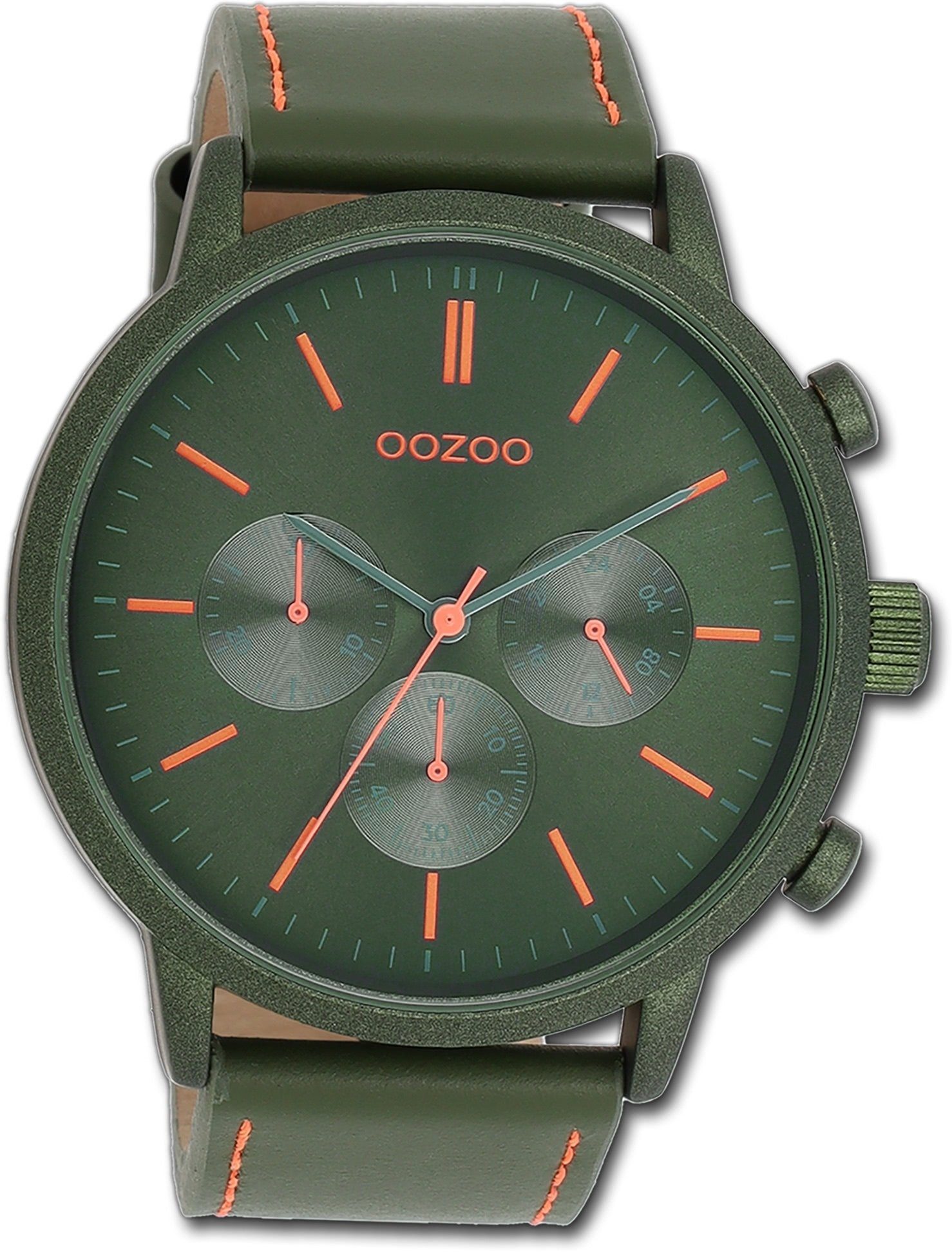 OOZOO Quarzuhr Oozoo Herren Armbanduhr extra (ca. Lederarmband grün, Gehäuse, groß Herrenuhr 50mm) Timepieces, rundes