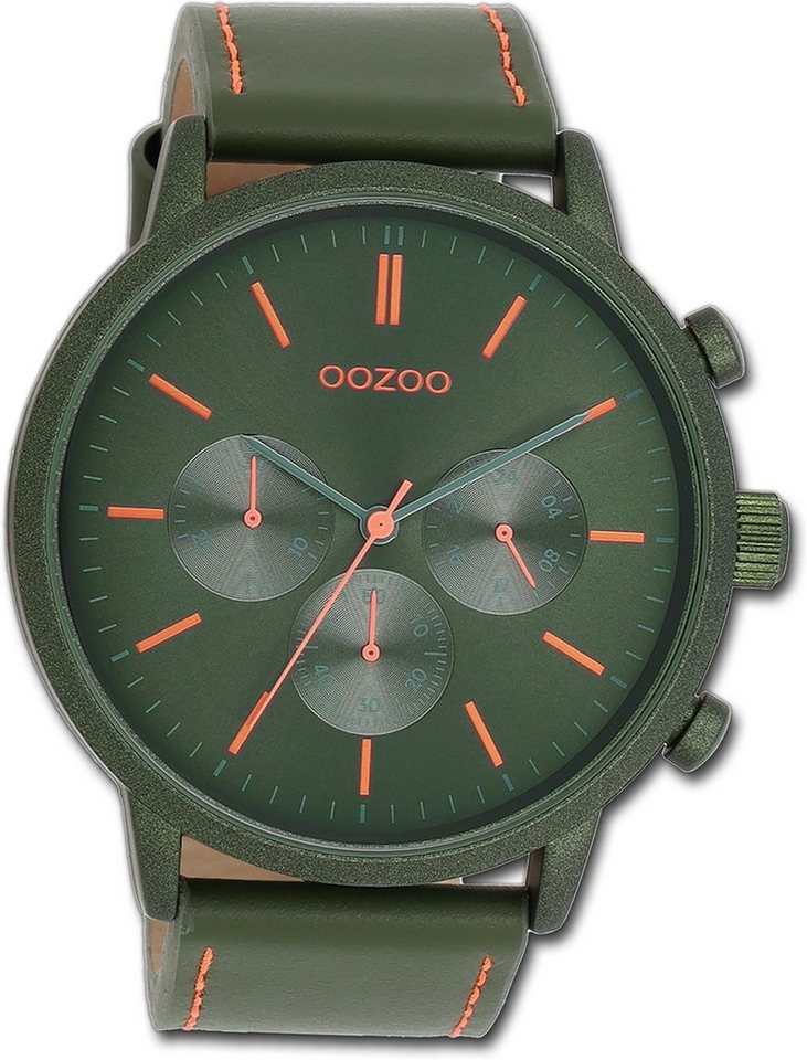 grün, Armbanduhr Gehäuse, OOZOO Lederarmband Quarzuhr rundes Herren (ca. Timepieces, Oozoo 50mm) groß extra Herrenuhr