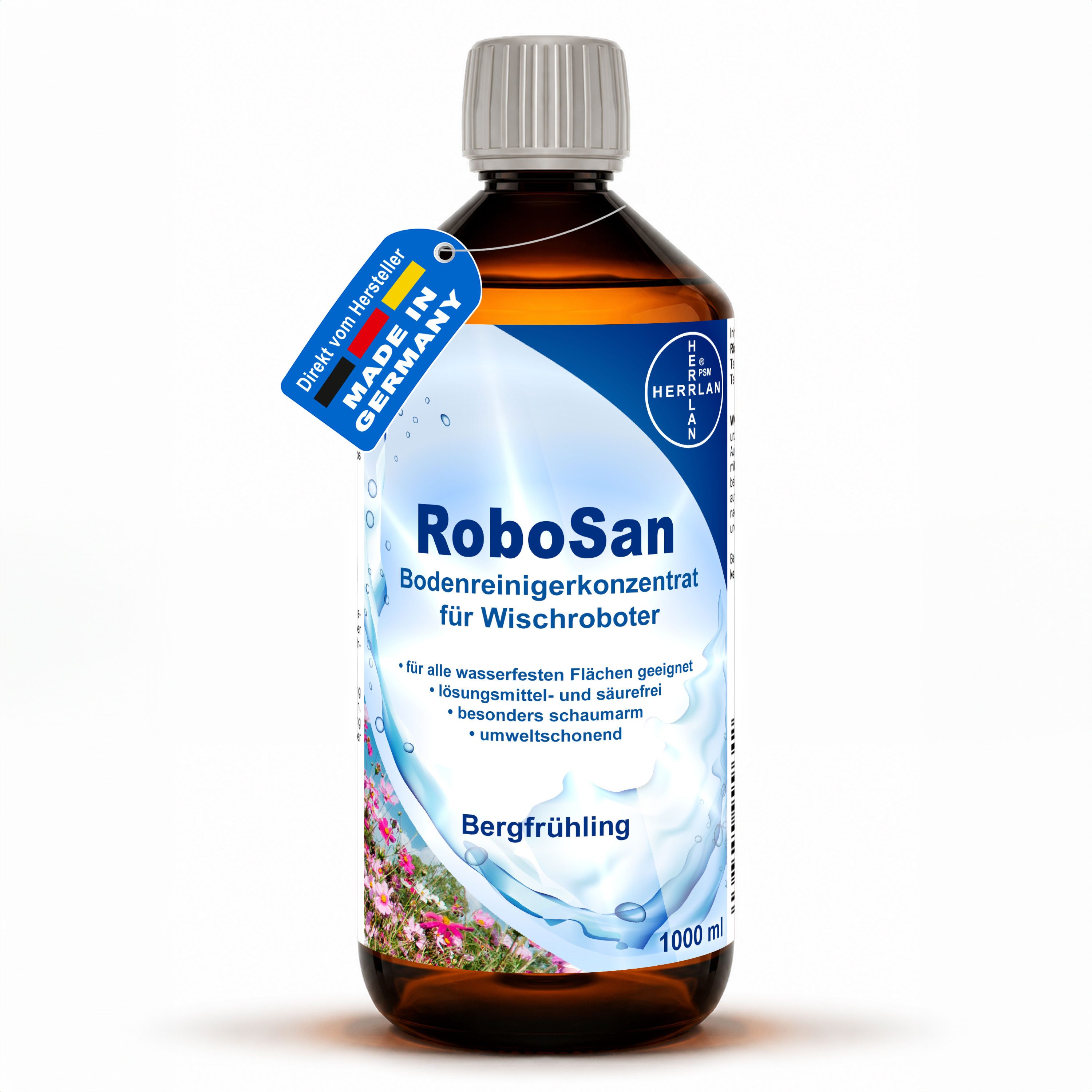 HERRLAN Wischroboter Bodenreiniger - Konzentrat Fussbodenreiniger (1000 ml RoboSan mit Bergfrühling-Duft)