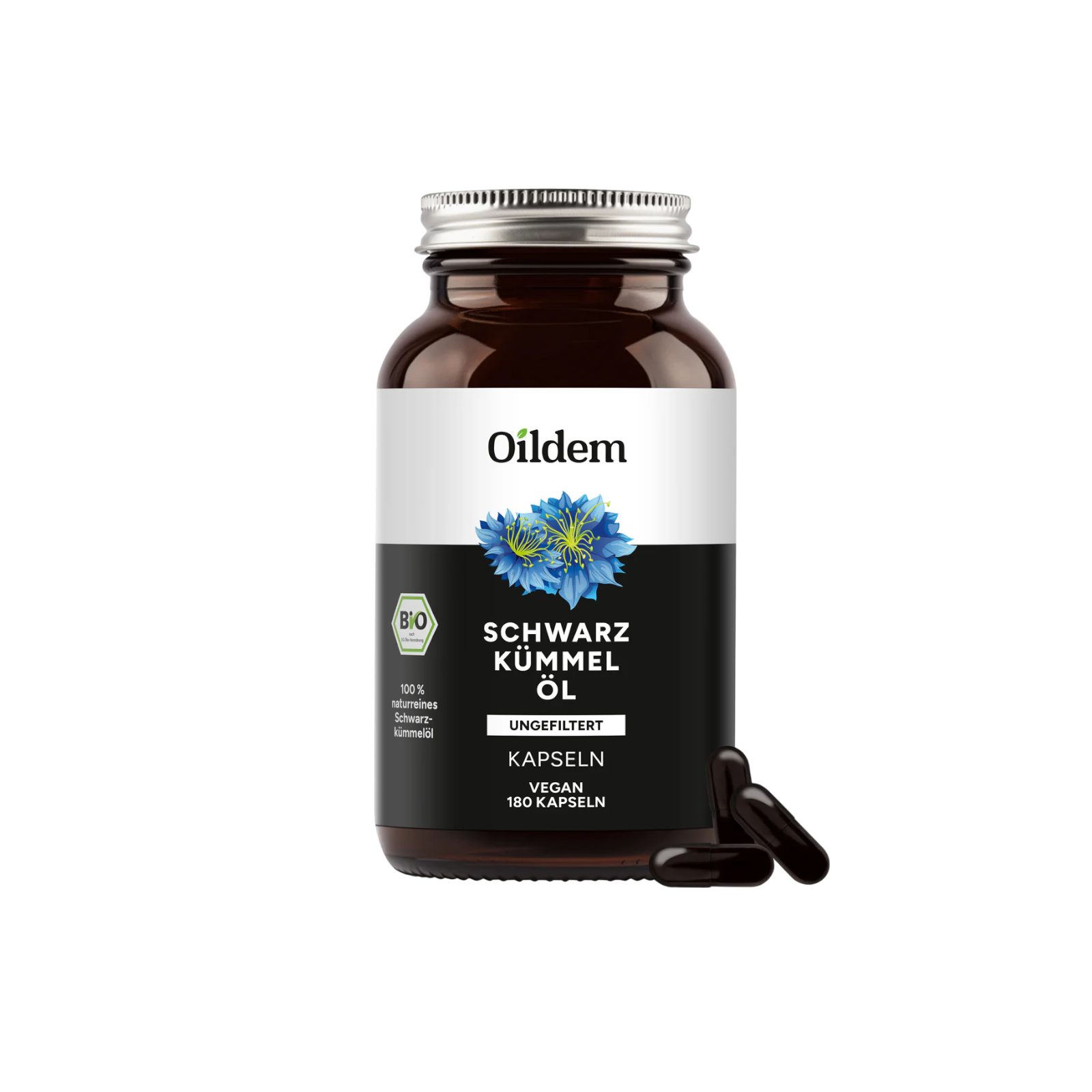 Oildem Bio-Schwarzkümmelöl Kapseln Vegan (UNGEFILTERT), (Ohne Hitze) Kapseln