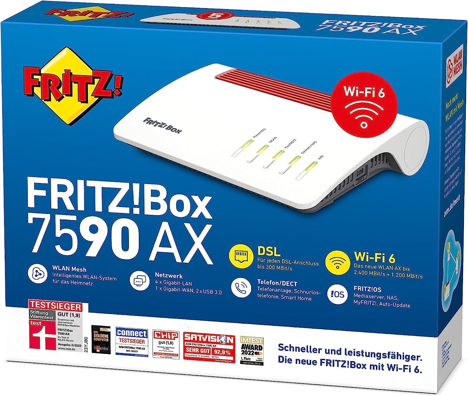 AVM FRITZ!Box 7590 AX 3600 VDSL/ADSL Mbit/s Wi-Fi WLAN-Mesh-Rou­ter DSL-Router, 2,4GHz/5GHz 6