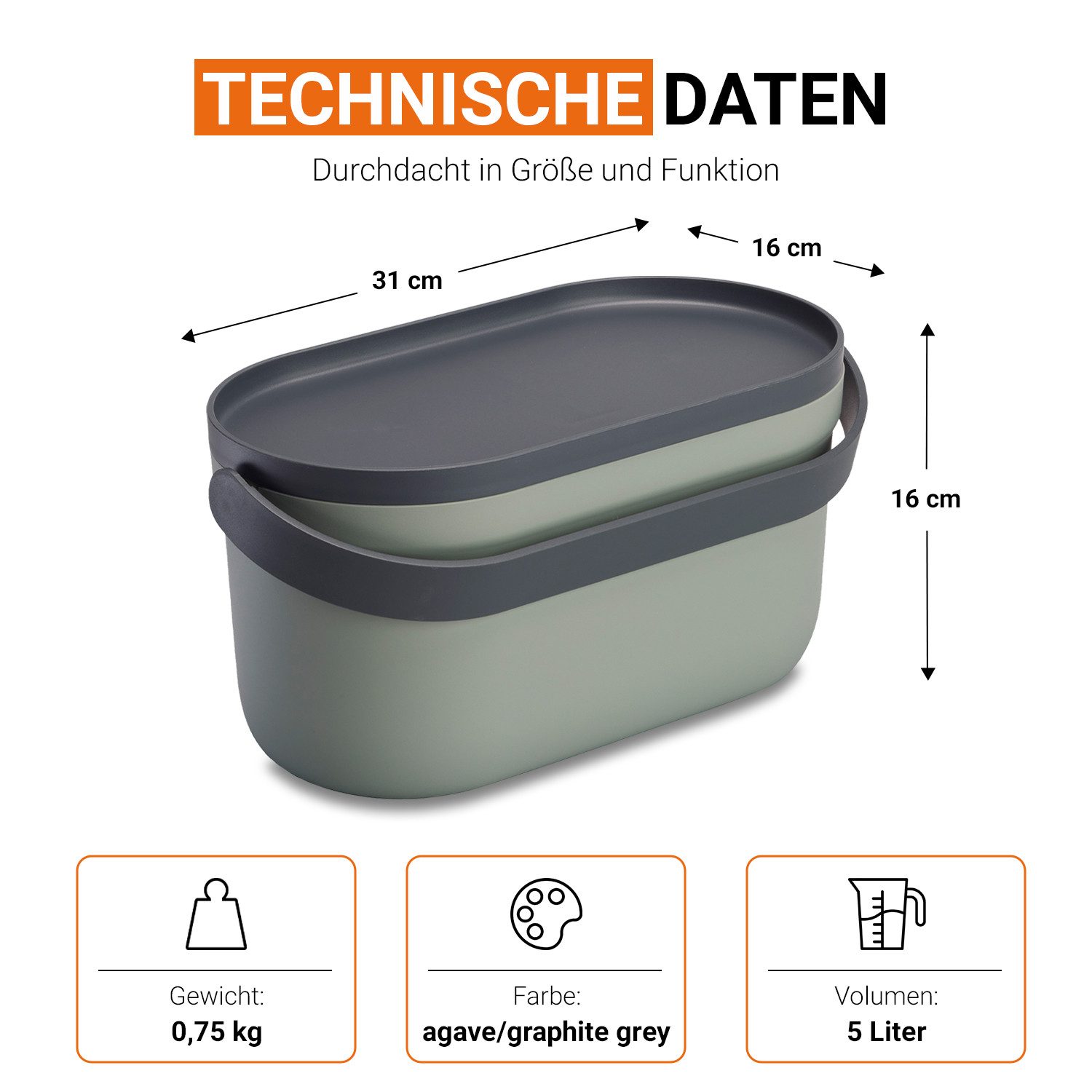 GARANTIA Biomülleimer NOVA Biomülleimer 5 Liter agave / graphite grey – Bild 3 von 5