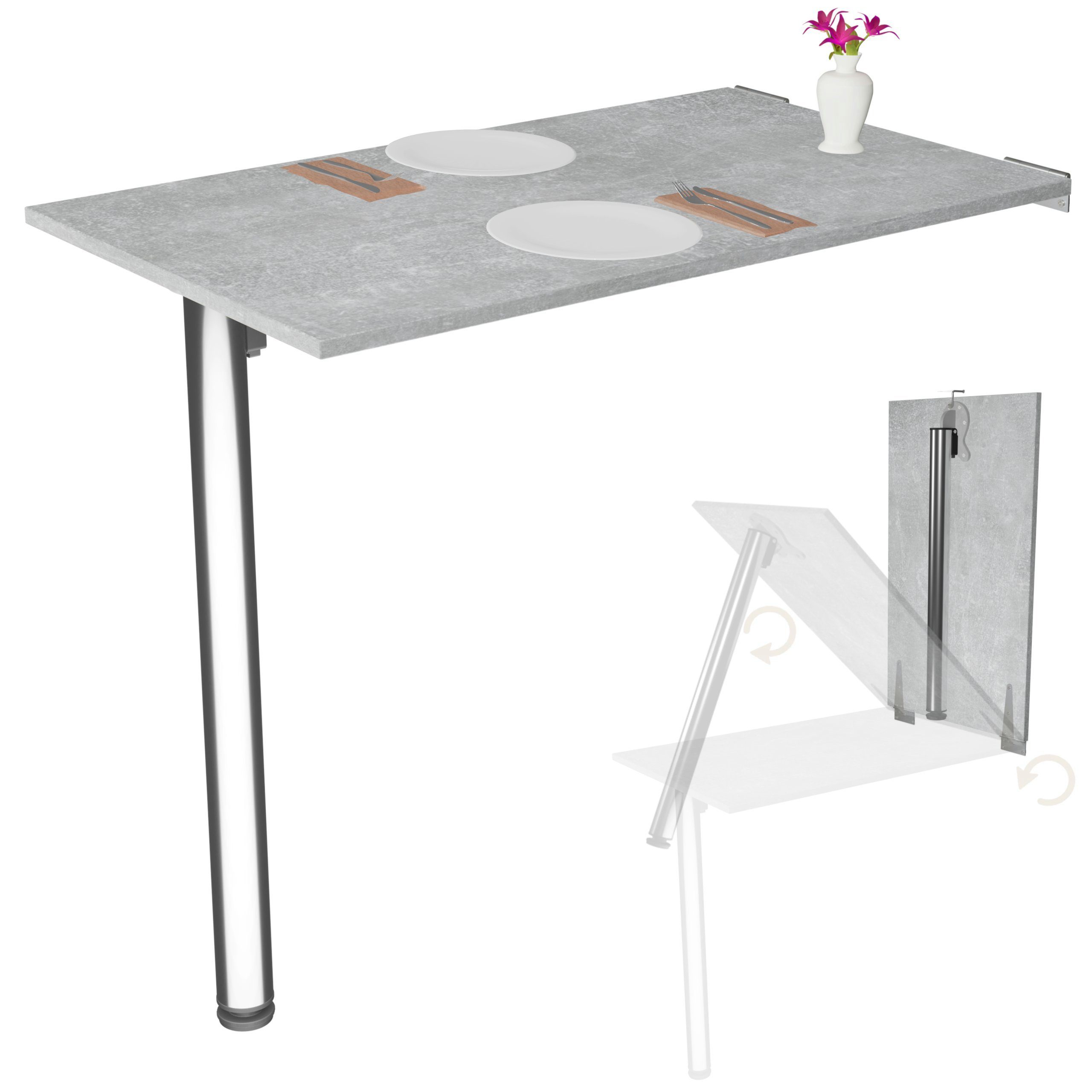 KDR Produktgestaltung Klapptisch 80x50 Wandklapptisch Esstisch Küchentisch Schreibtisch Wand Tisch, Beton
