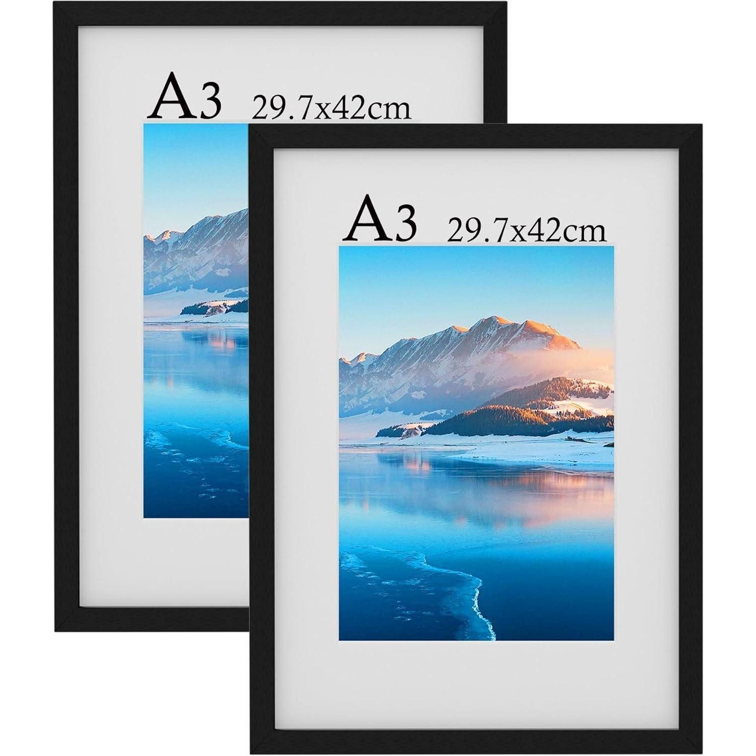 LuxusKollektion Bilderrahmen-Set Bilderrahmen A3 Holz Plexiglas Wandmontage Schwarz 2 x (A3)