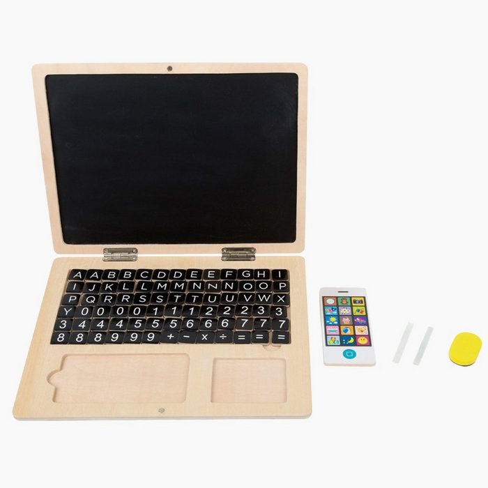Small Foot Lernspielzeug Holz-Laptop mit Magnet-Tafel Satzzeichen und Zahlen sind magnetisch