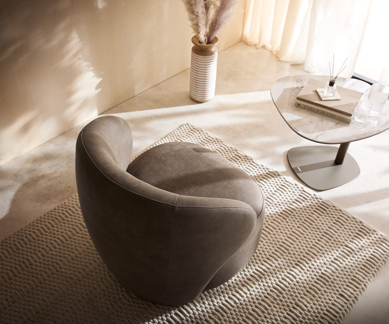 DELIFE Cocktailsessel Pulo, Mikrofaser Taupe Vintage 80x80 cm Loungesessel